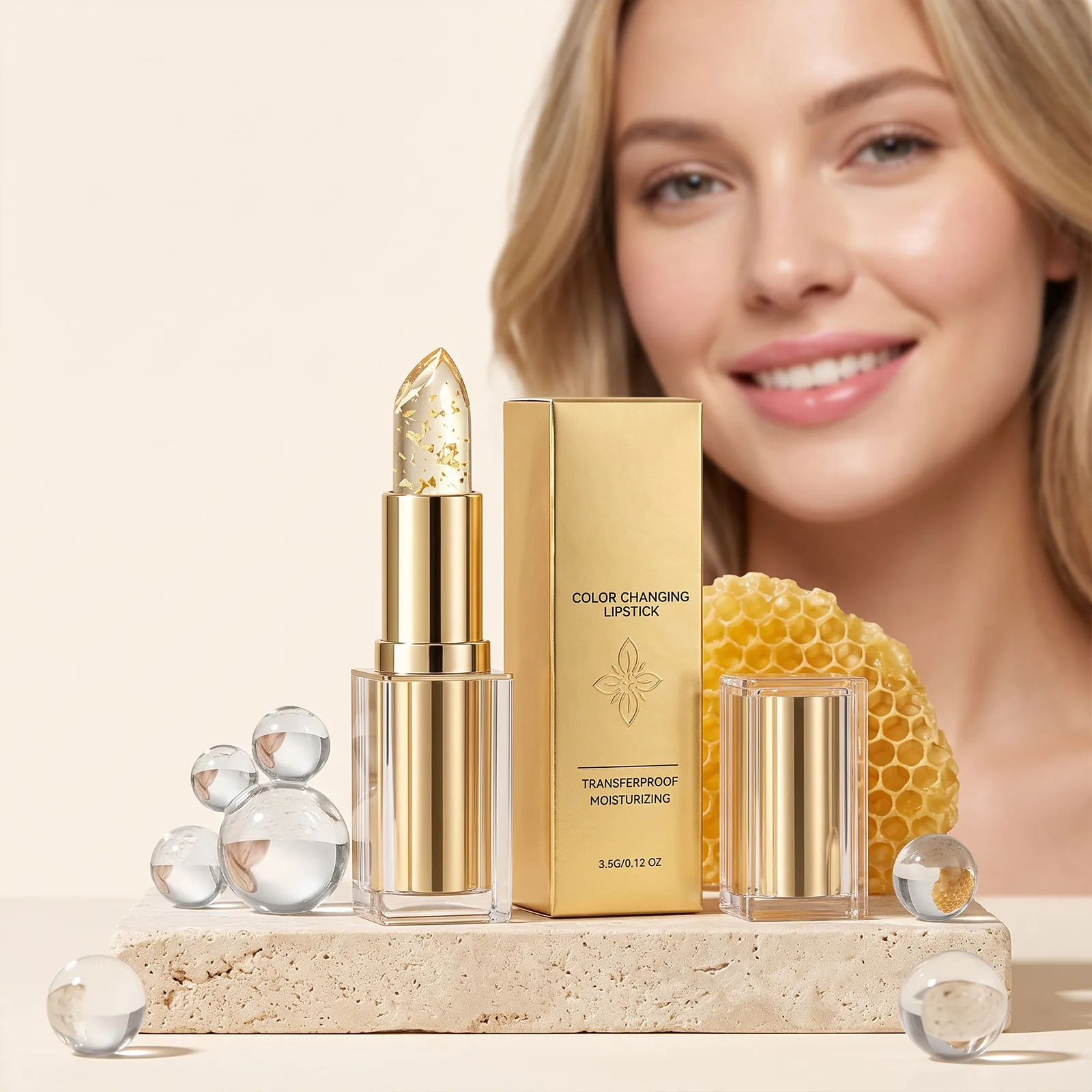 Goldfolie Temperatur Farbwechsel Lippenstift Feuchtigkeitsspendend Langanhaltender Lippenbalsam Für Damen Tägliches Make-up Glänzender Lippenstift
