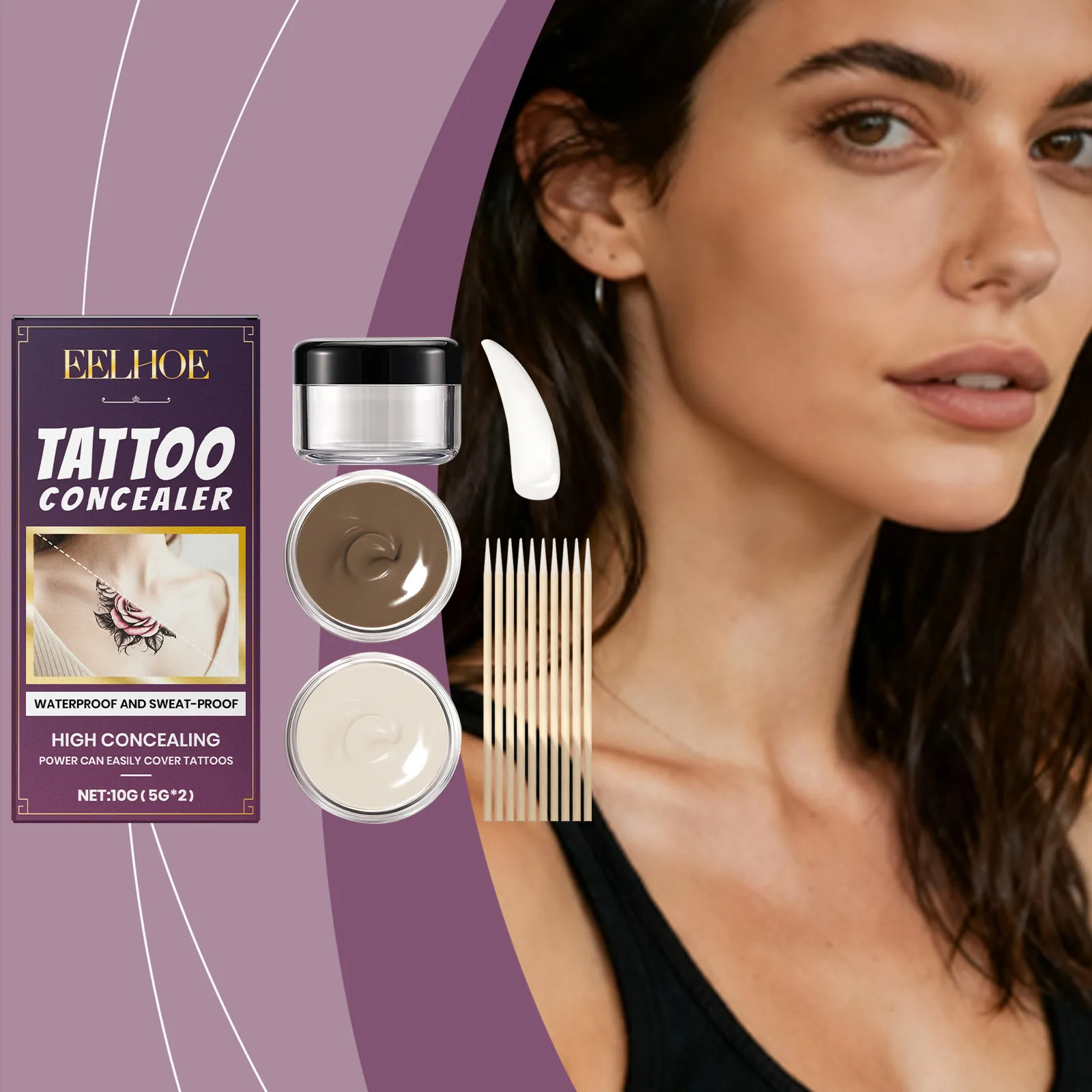 EELHOE Waterproof Tattoo Concealer Set High Coverage Natural Body Scar Cover Dual Color Cream Kit with Mixing Tools