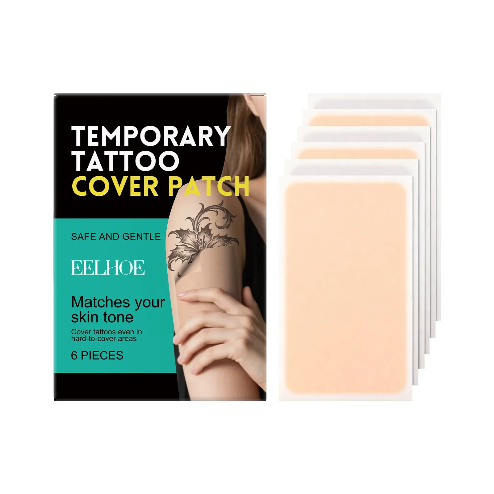 EELHOE 6 Stuks Tattoo Cover Up Stickers Waterdicht Ademend Huidskleur Concealer Patch Voor Littekens Moedervlekken Lichaam Make-up
