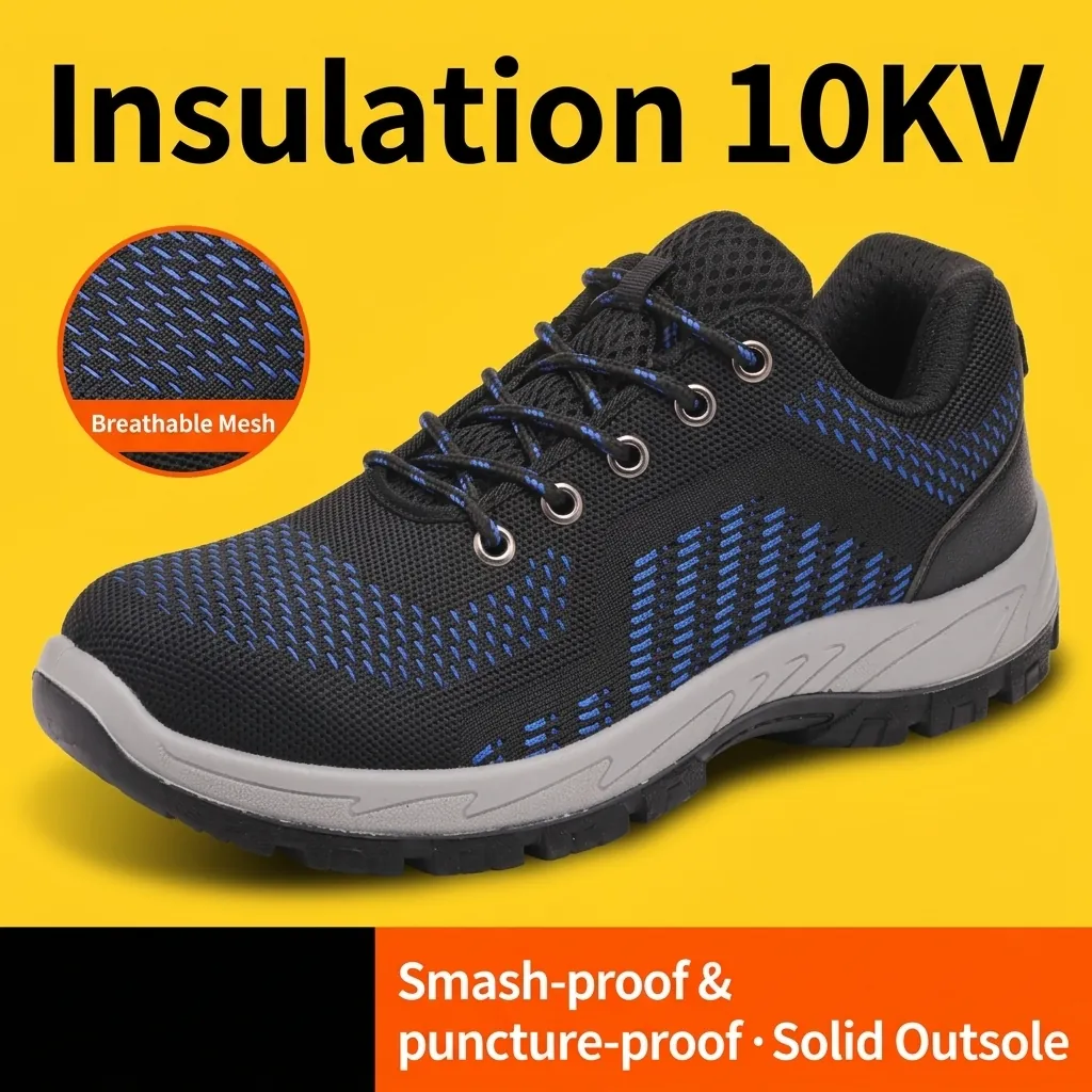 Zapatos de Seguridad Aislados 10kV Hombre Anti-Aplastamiento Anti-Perforación Fly-knit Transpirables Botas de Trabajo