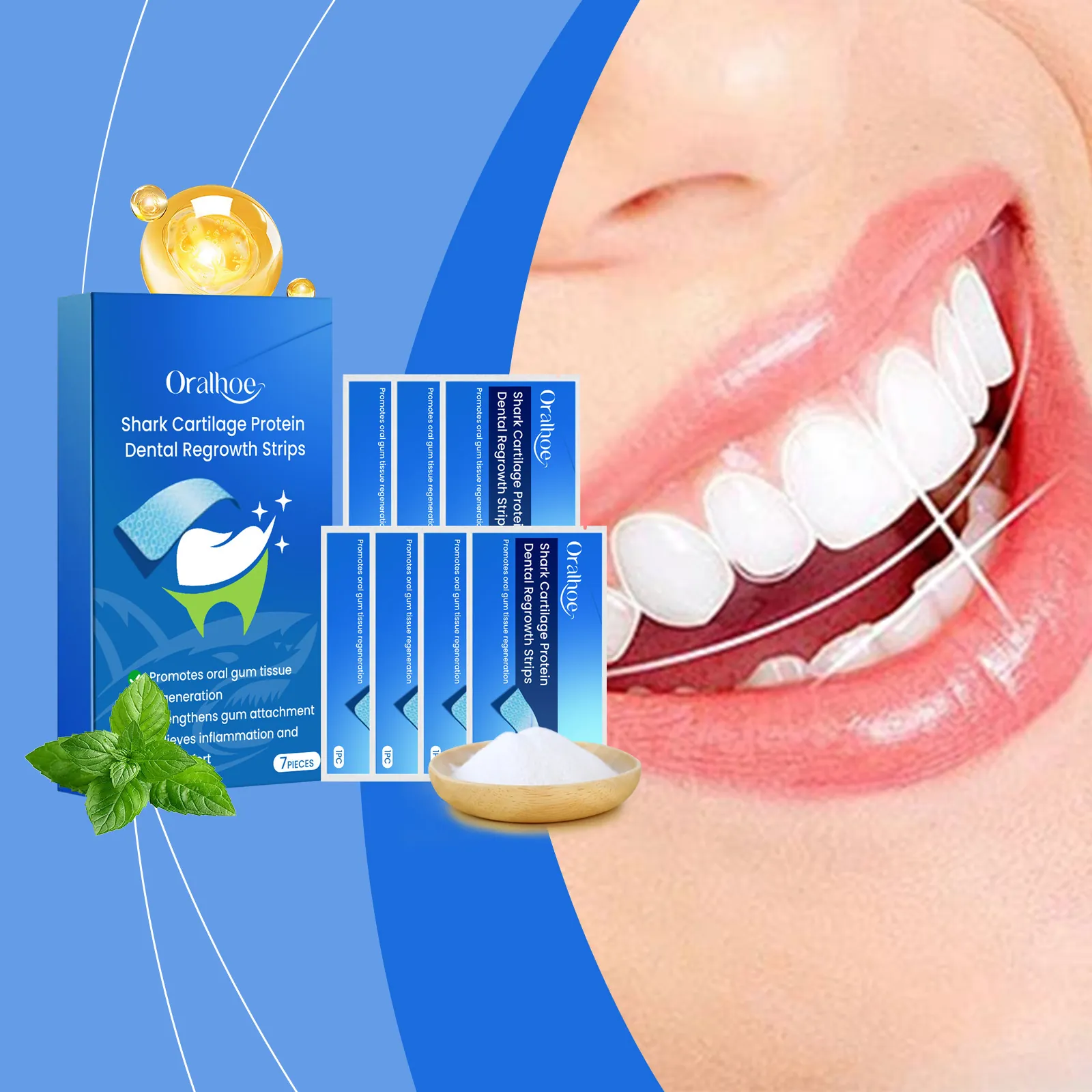 Oralhoe Shark Cartilage Protein Teeth Whitening Strips Dental Regrowth Strips For Deep Cleaning Gum Care Portable Teeth Care