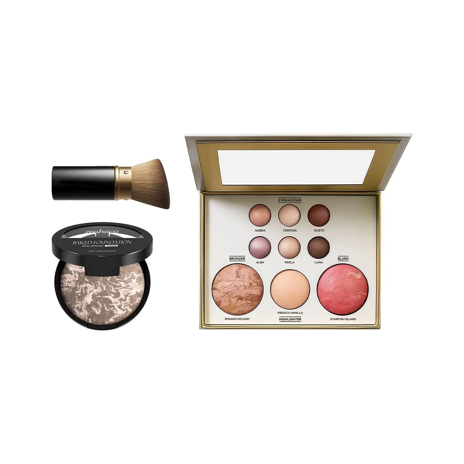 Kit de Maquillaje Facial Multifuncional Profesional Paleta de Sombras de Ojos Contorno Rubor Con Base Horneada y Brocha Cosmética