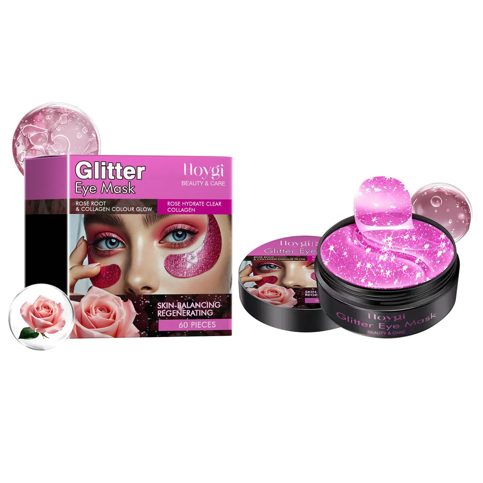 Μάσκα Ματιών με Glitter Κολλαγόνο Ρόδου Ενυδατική Συσφικτική Επιθέματα Ματιών για Μαύρους Κύκλους και Λεπτές Γραμμές