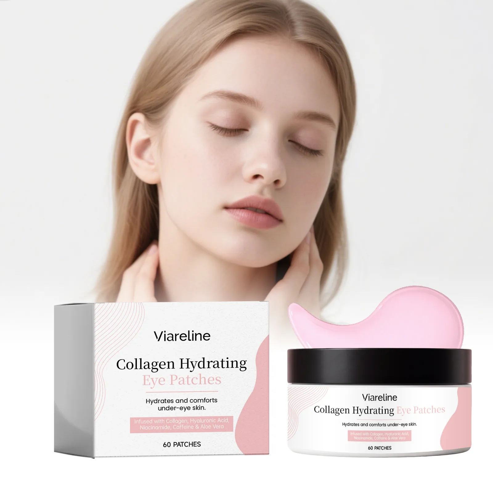 Viareline Mascarilla Hidratante de Ojos con Colágeno Parches de Hidrogel Rosa para Iluminar Líneas Finas Cuidado Suavizante Ojos Mujeres