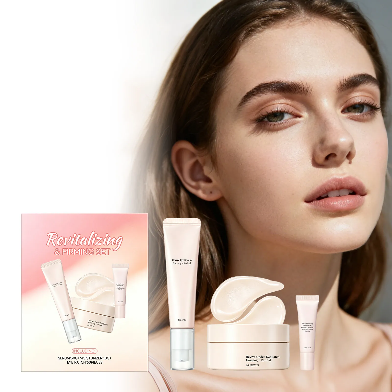 Cuidado de la Piel Mujer Ginseng Retinol Revitalizante Reafirmante Suero de Ojos Parches y Crema Hidratante Cuidado Diario