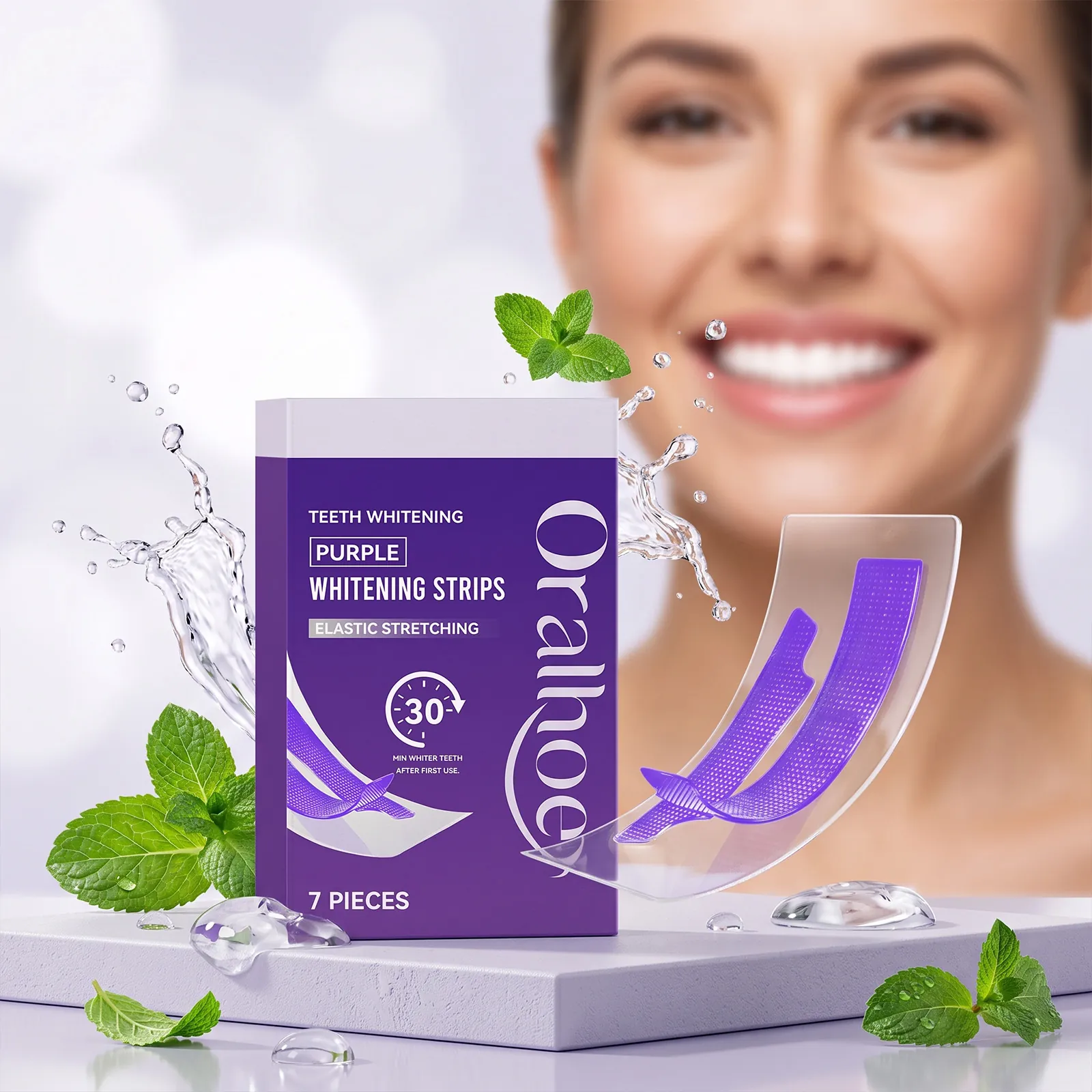 Bandes de Blanchiment Dentaire Violettes Oralhoe Bandes de Gel Nettoyage Dentaire Professionnel pour Sourire Éclatant Soin Quotidien