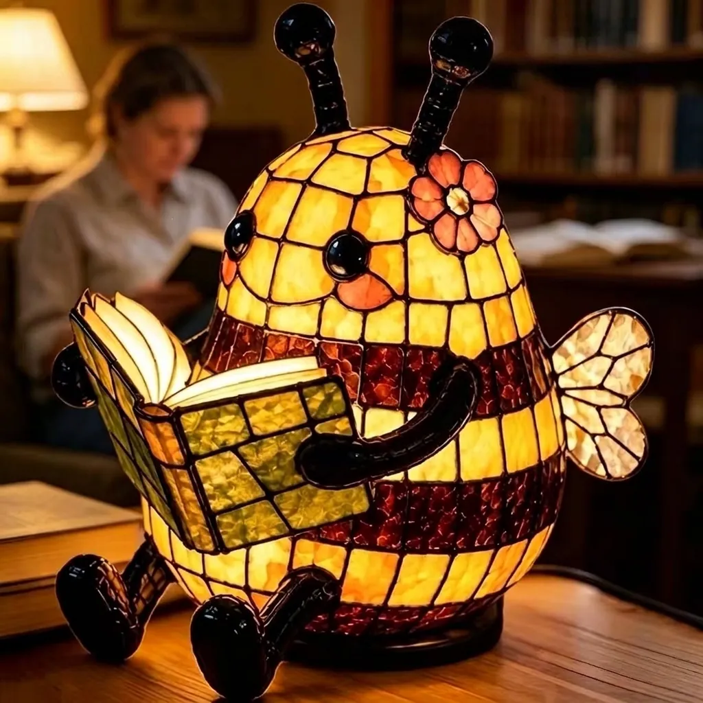 Luz de Lectura de Abeja de Dibujos Animados Lámpara Nocturna LED de Resina Estilo Mosaico Adorno de Escritorio Halloween