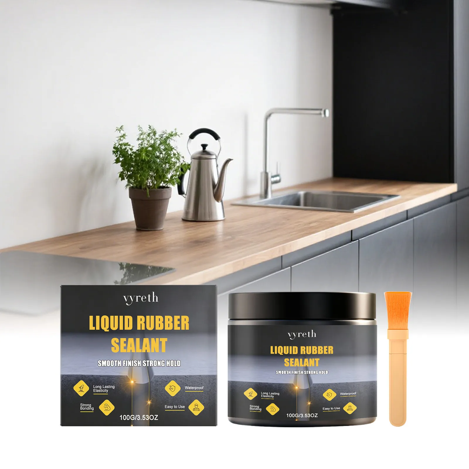 Vyreth Grey Waterproof Sealant Liquid Rubber For Concrete Crack Repair Leak Fixing With Brush Tool Home Improvement Kit