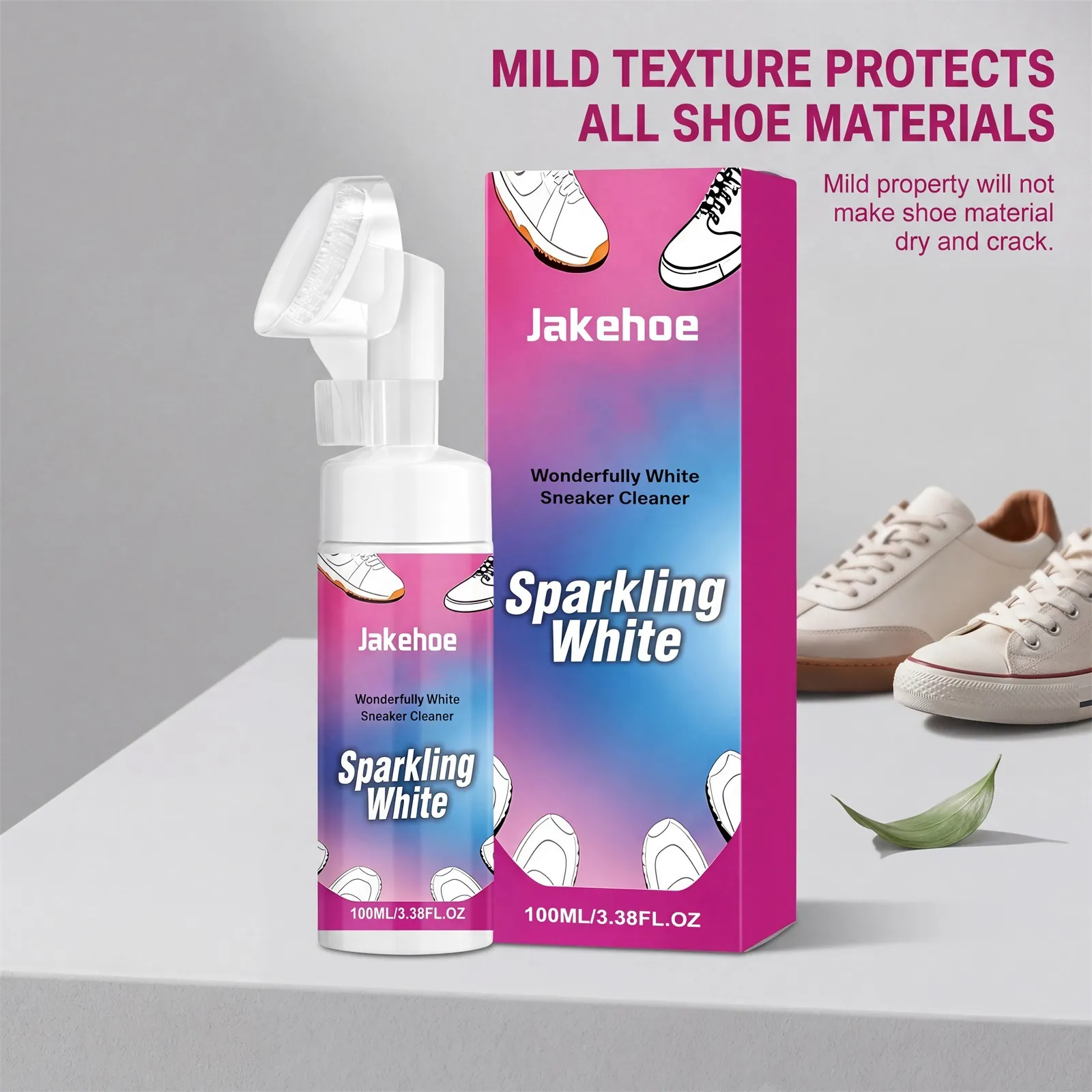 JAKEHOE 100ml Καθαριστικό Αθλητικών Παπουτσιών Φορητό Αφαιρετικό Λεκέδων με Ενσωματωμένη Βούρτσα για Λευκά Παπούτσια