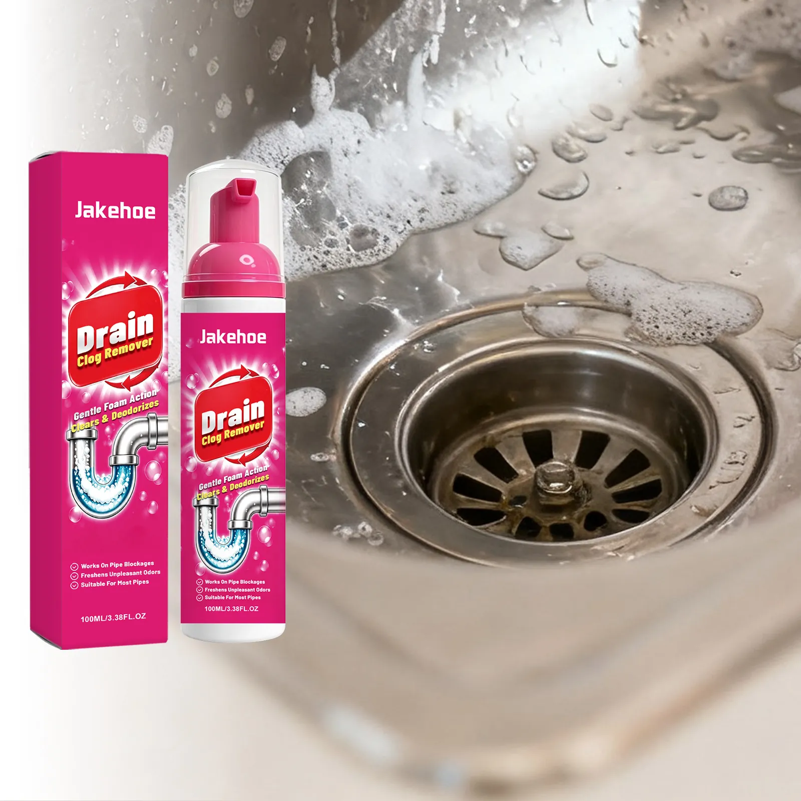 Jakehoe Schaum Abflussreiniger Für Küche Badezimmer Waschbecken Toilette Abwasserrohre Deodorierung Fett Haar Dissolver Reinigungsmittel