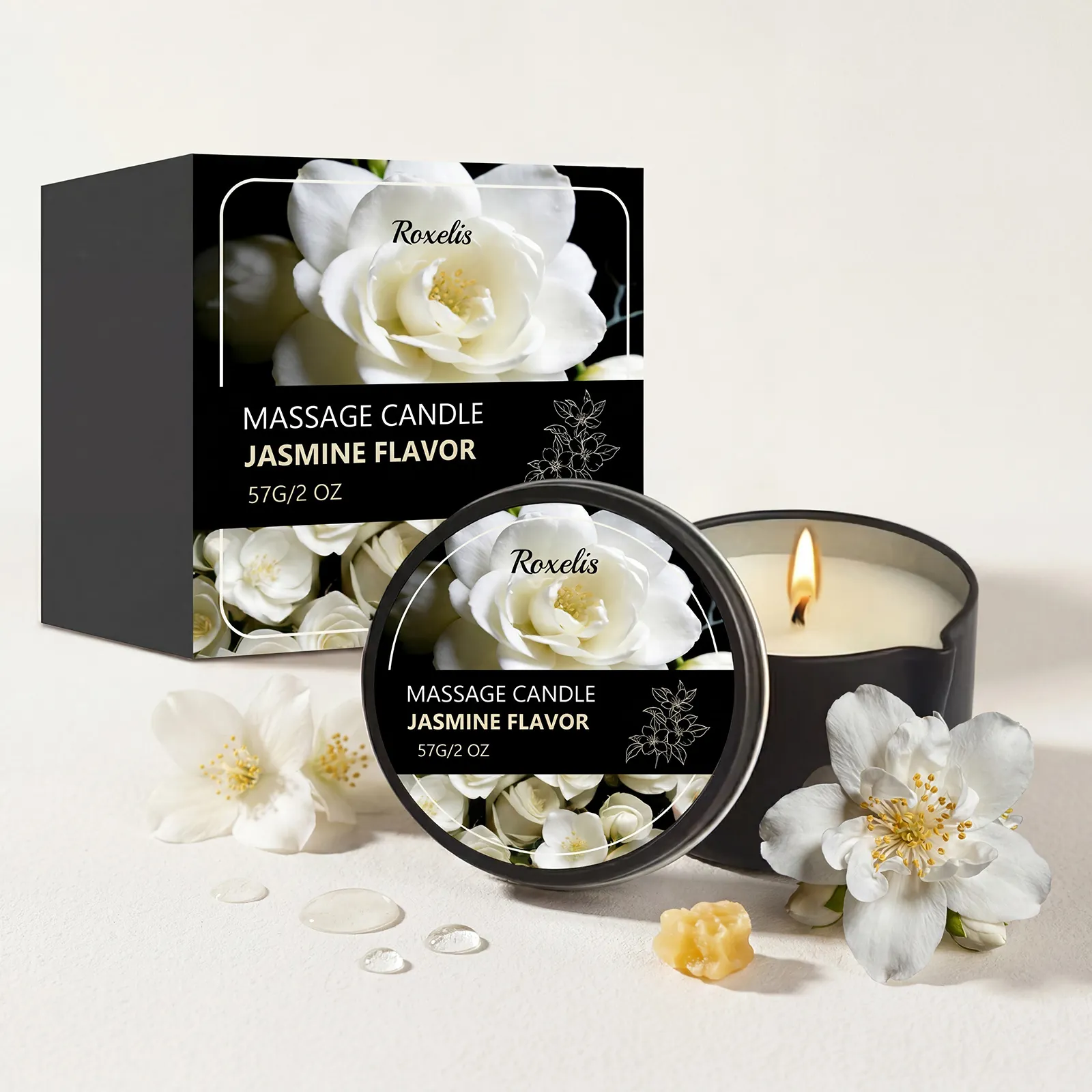 Jasmine Essential Oil Massage Candle Natural Soy Wax And Beeswax Aromatherapy Candle For Skin Care Home Fragrance Gift