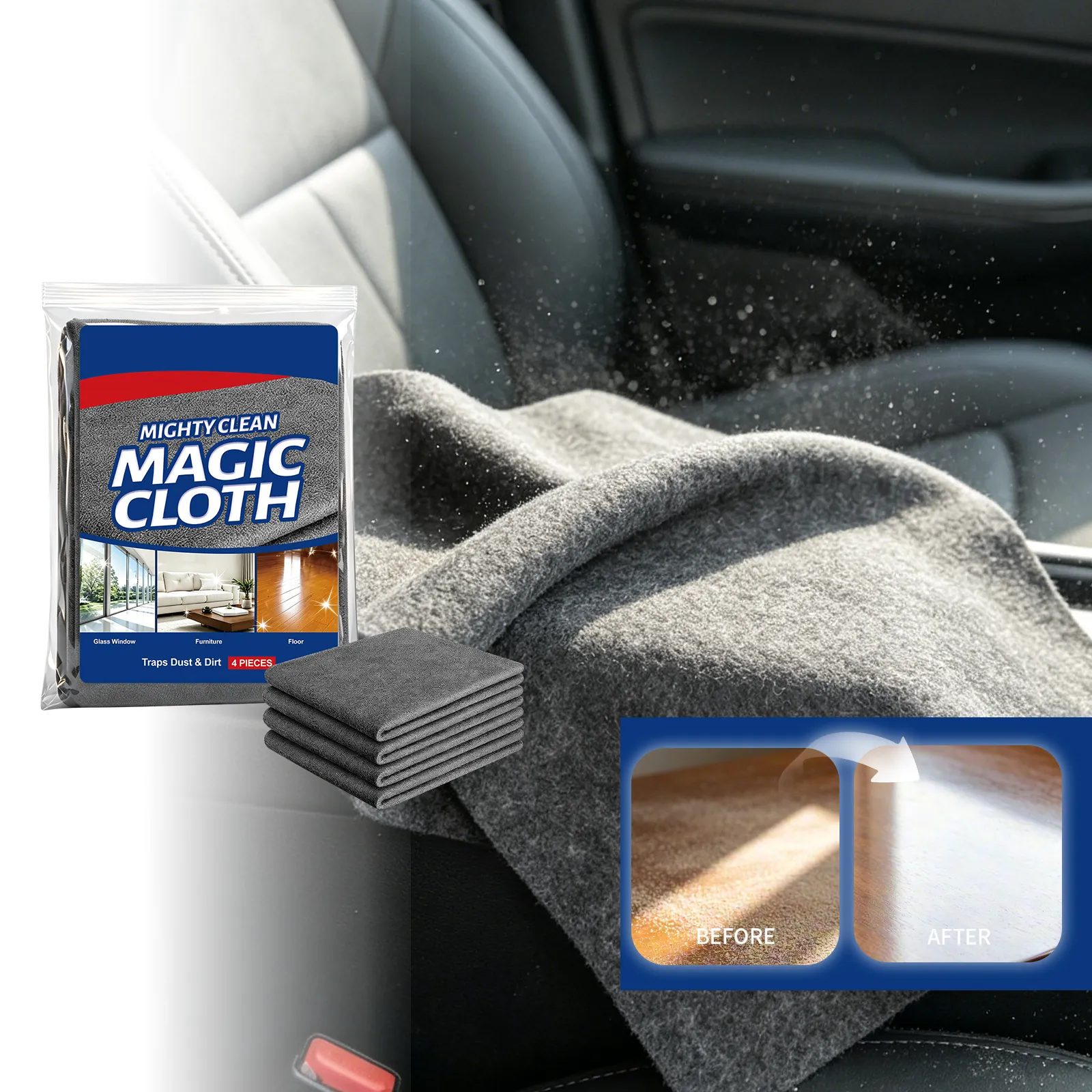 Chiffon de Nettoyage en Microfibre Multi-usages Magic Cloth pour Verre Meubles Sol Absorbant sans Traces Chiffon à Poussière