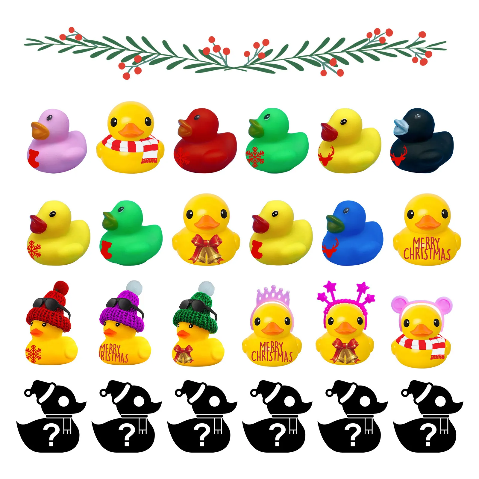 Dowmoo Christmas Rubber Duck Advent Calendar 24 Grids Countdown Toys Blind Box Festive Holiday Gift For Boys Girls Kids