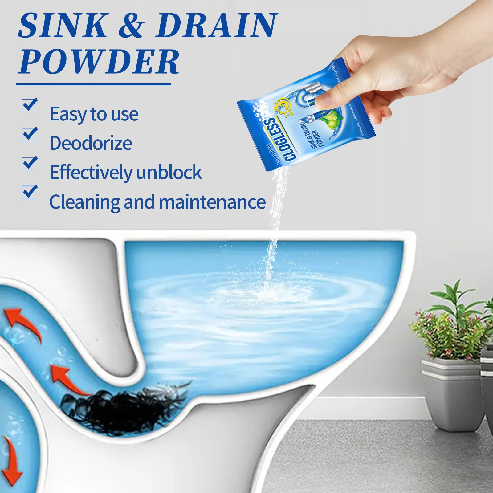 Sink And Drain Cleaner Powder Pipe Unblocking Agent For Kitchen Bathroom Toilet Powerful Household Clog Remover Maintenance Deodorizer