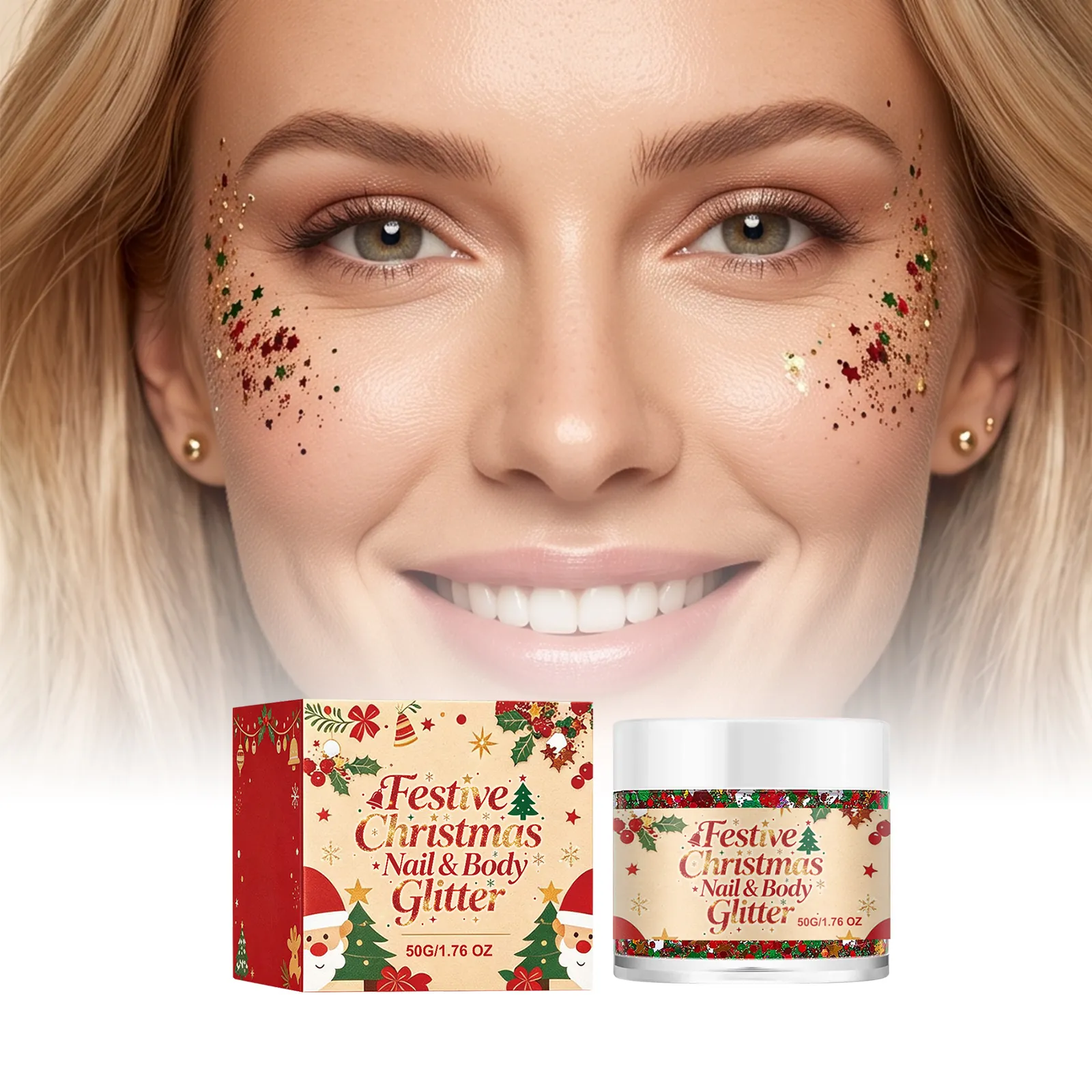 Gel de Purpurina Navideño para Maquillaje Brillante Decoración de Cara Cuerpo Uñas para Fiesta Mujer Cosmético