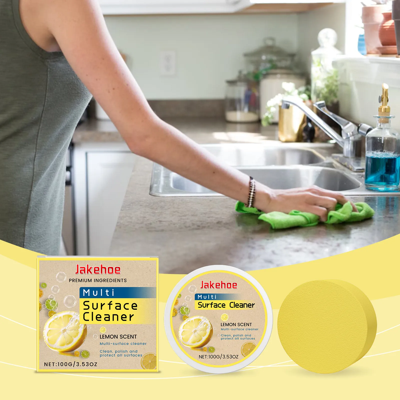 Jakehoe Multi Surface Cleaner With Sponge Pot And Pan Cleaner Paste For Kitchen Bathroom Floor Polishing Cleaning Paste