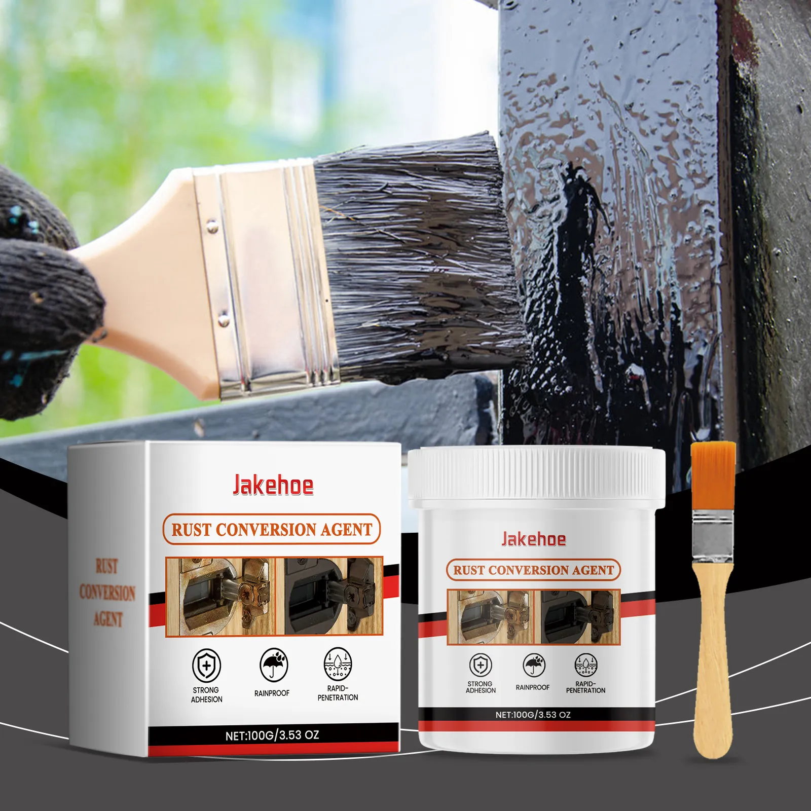 Jakehoe Rust Conversion Agent Anti-Corrosion Metal Surface Primer With Brush Rust Remover For Iron Copper Renovation