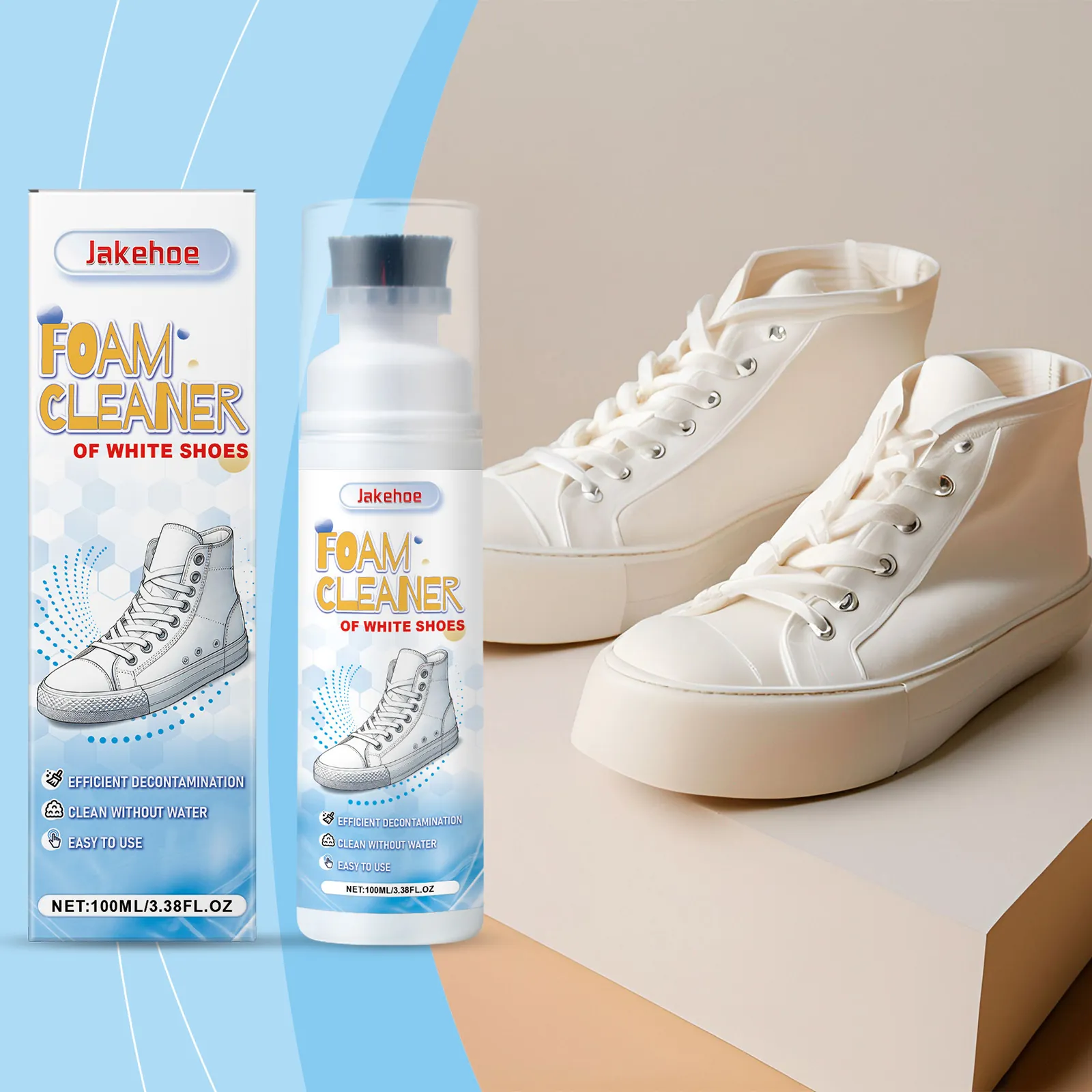 Jakehoe White Shoe Cleaner Foam No-Wash Portable Sneaker Cleaning Agent With Brush Head Household Shoe Care Cleaning Solution