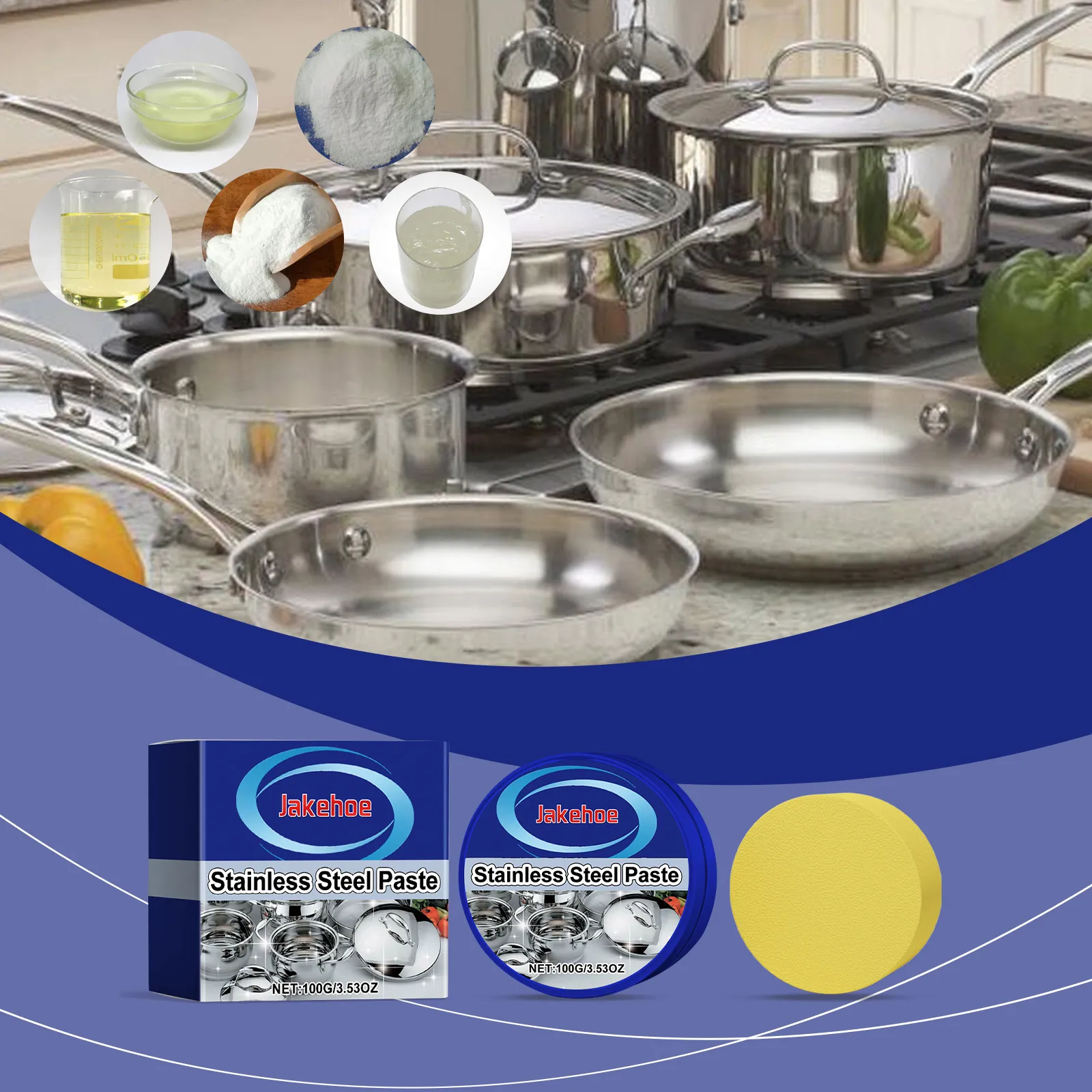 Jakehoe Stainless Steel Cleaning Paste For Cookware Stovetop Rust Removal Powerful Degreaser Kitchen Cleaning Paste With Sponge
