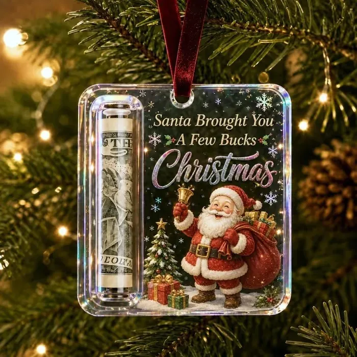 Acrylic Christmas Tree Money Clip Hanging Ornament Transparent Cash Card Holder Xmas Home Decoration Gift For Party