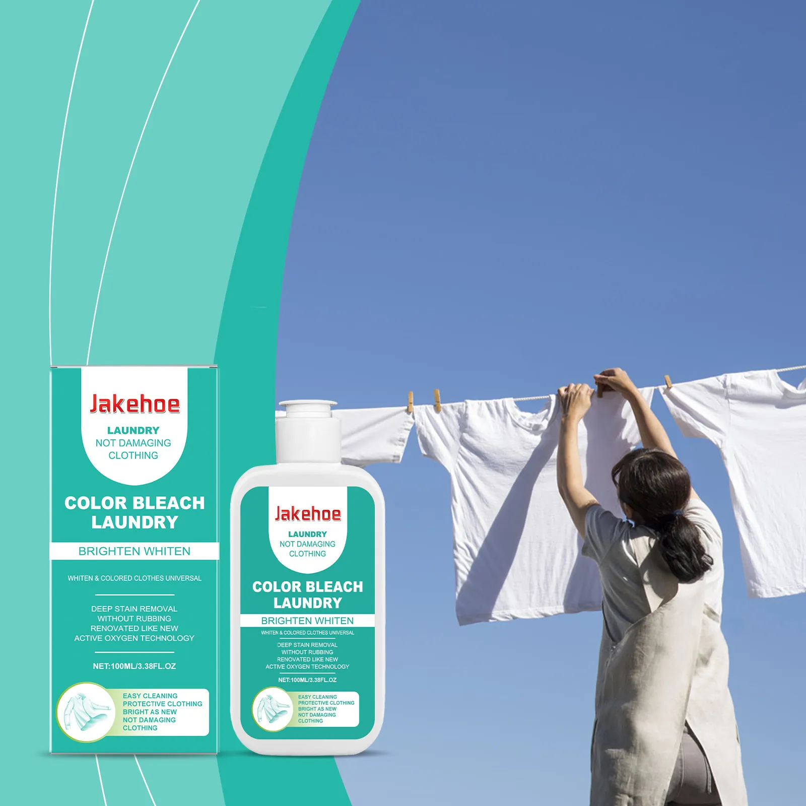 Jakehoe Laundry Stain Remover Color Bleach Detergent Active Oxygen Technology For White And Colored Clothes Deep Cleaning Stain Removal