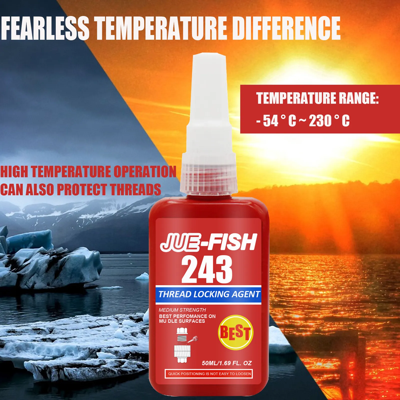 Jue-Fish 243 Threadlocker Sealant Medium Strength Anaerobic Adhesive For Metal Screw Pipe Thread Anti-Loose Leak-Proof