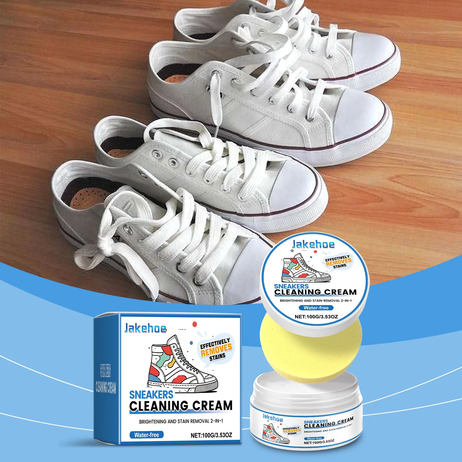 Jakehoe Crème De Nettoyage Pour Chaussures Blanches Kit Pâte Détachante Portable Avec Éponge Pour Baskets Chaussures En Cuir Toile