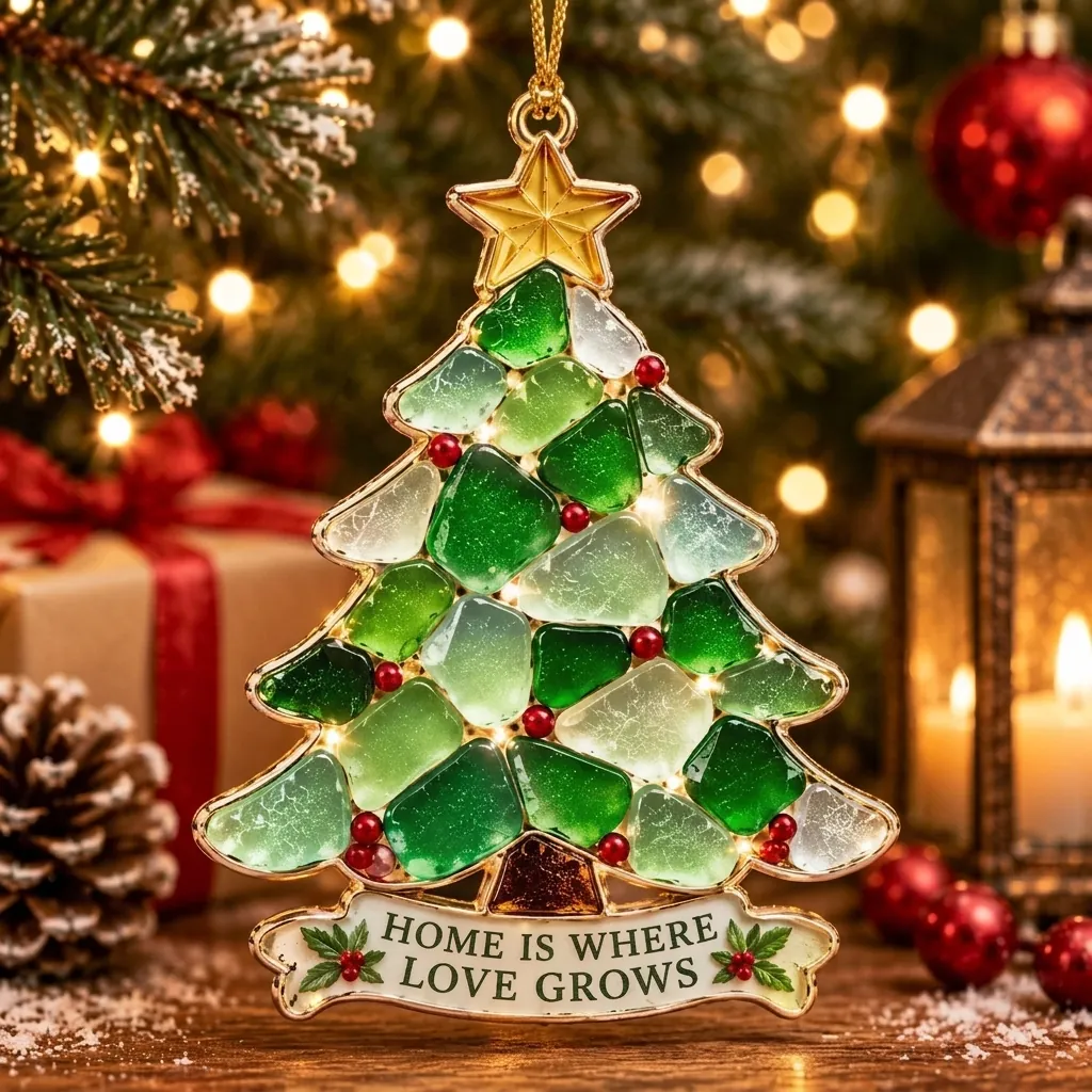 Ornamento Natalizio in Vetro Marino Albero di Natale Angelo Pupazzo di Neve Cuore Stella Decorazione da Appendere Regalo