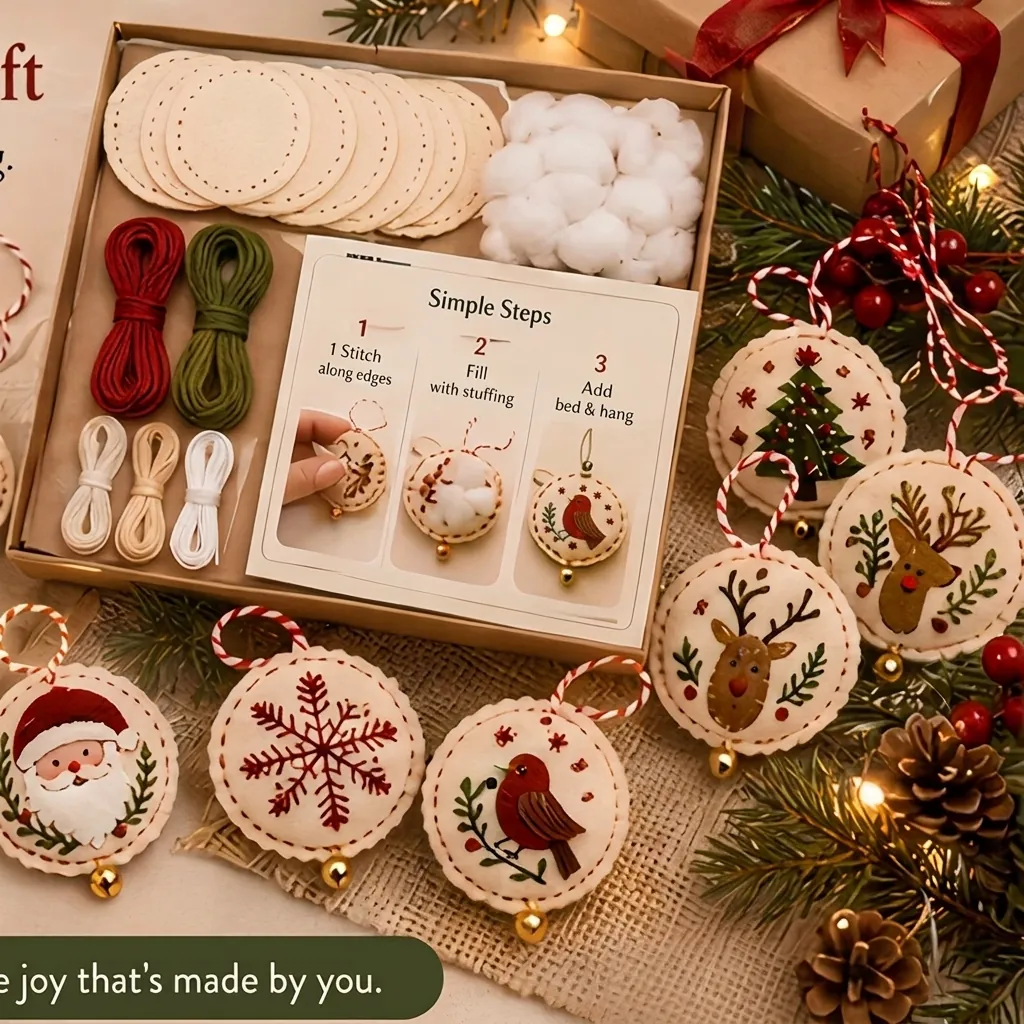 DIY Felt Christmas Ornament Kit Handmade Embroidered Sewing Craft Set Xmas Tree Hanging Decor For Home Holiday Decoration