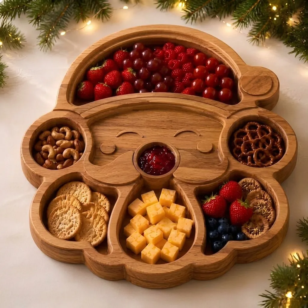 Kerst Houten Verdeeld Dienblad Multi-Grid Snackbord Kerstman Peperkoekman Boomvorm Feestelijke Tafeldecoratie