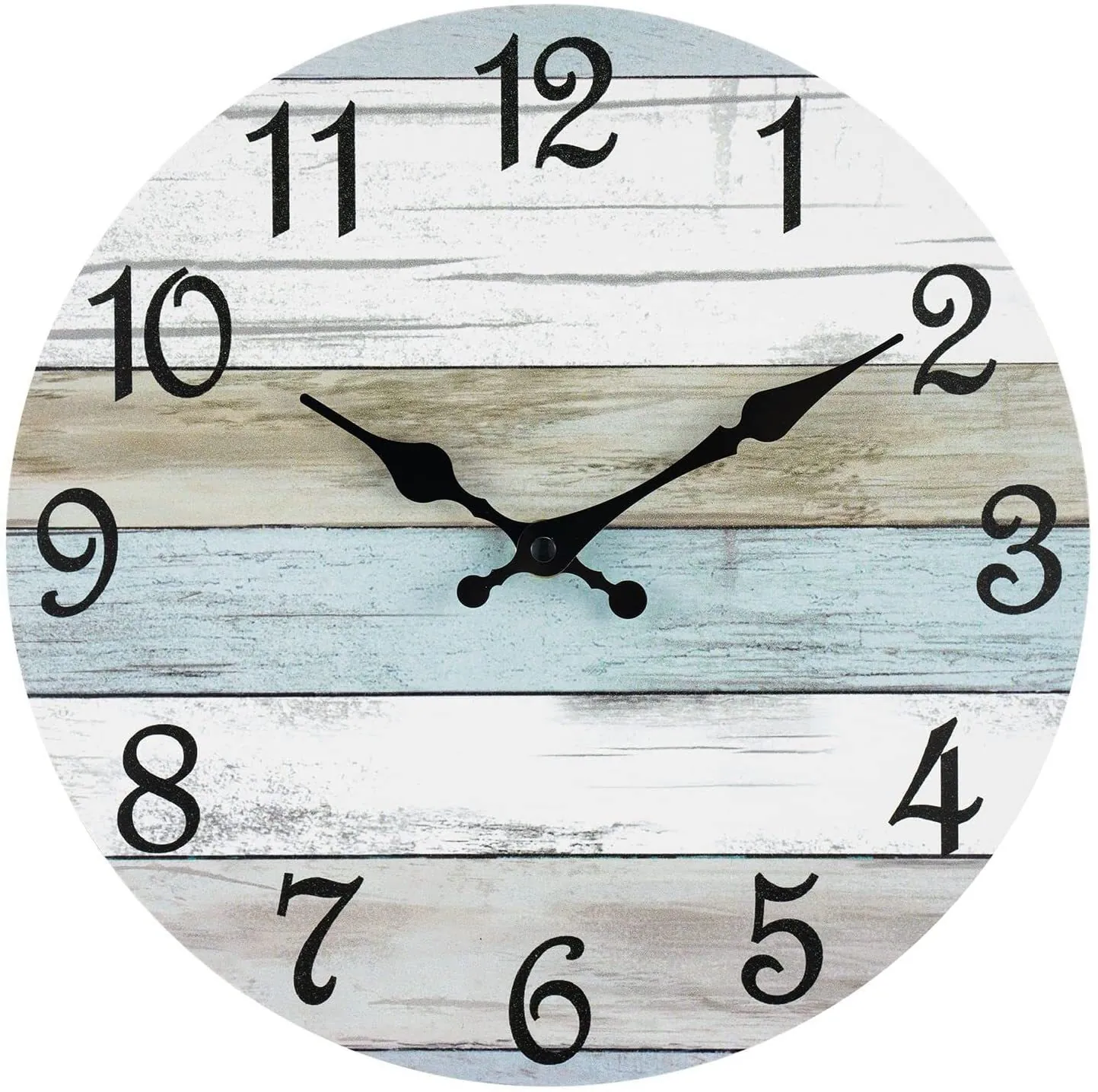 Horloge Murale en Bois Paysage de Plage Côtière Silencieuse Ronde Vintage Décoration Murale pour Salon Chambre Cuisine Bureau