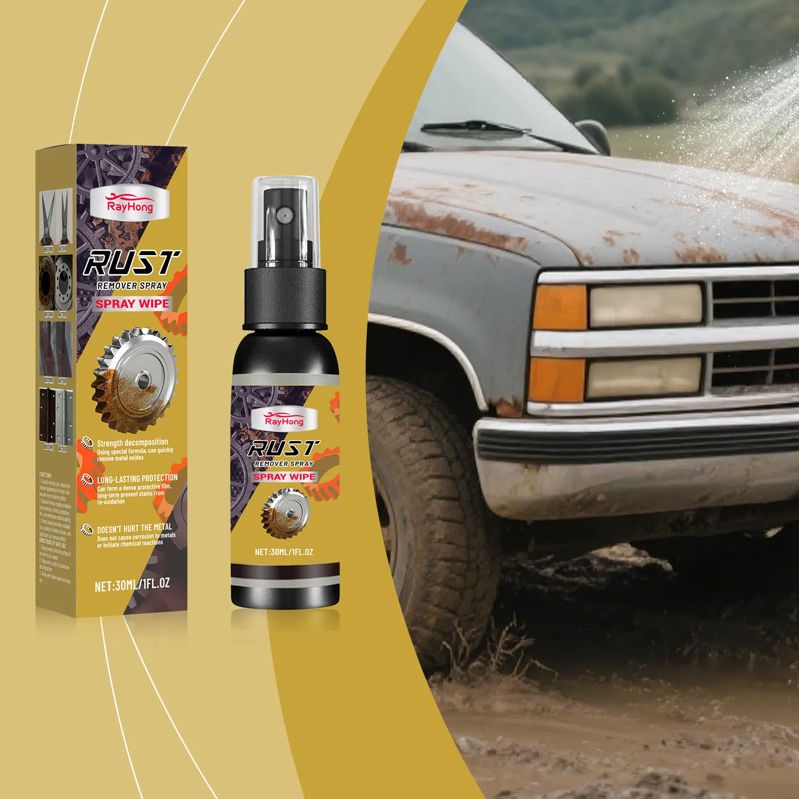 Rayhong Metal Rust Remover Spray For Car Wheel Hub Polishing Long Lasting Protection Rust Prevention Cleaning Spray
