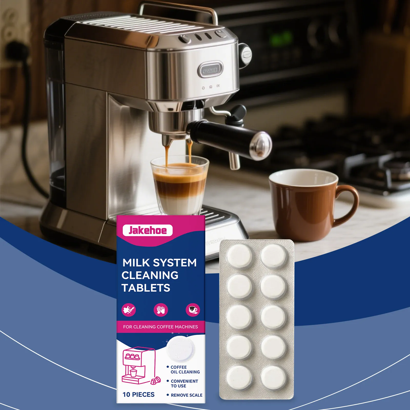 Tablettes de Nettoyage pour Machine à Café Jakehoe Détartrant pour Système de Lait pour Machines à Espresso Automatiques Pack
