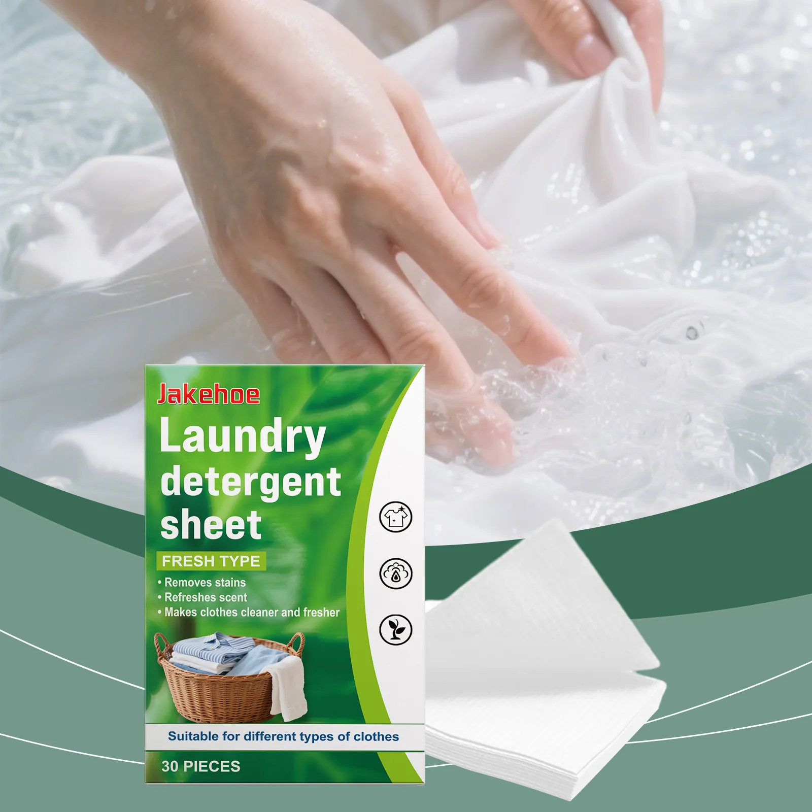 JAKEHOE PVA PET Laundry Detergent Sheets Portable Eco Friendly Laundry Soap Sheets For Gentle Deep Cleaning Stain Removal Fresh Scent