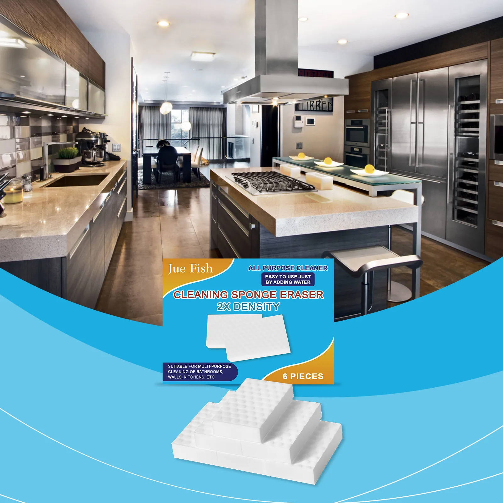 Jue Fish Nano Cleaning Sponge Eraser High Density Multi Purpose Scouring Pad Kitchen Stovetop Bathroom Tile Stain Remover