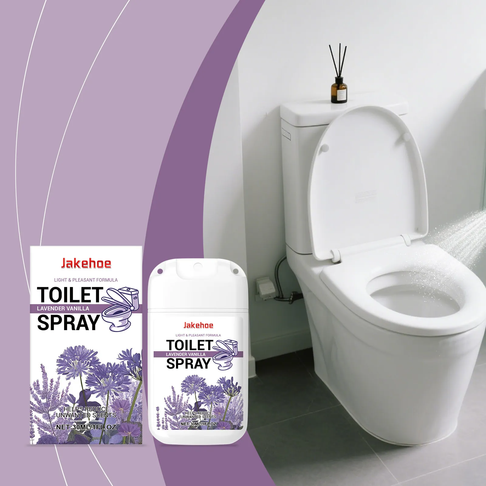 JAKEHOE Lavendel Vanille Toilet Deodorant Spray Draagbare Geurneutralisator Luchtverfrisser Voor Badkamer Huishouden Vloeibare Reiniger
