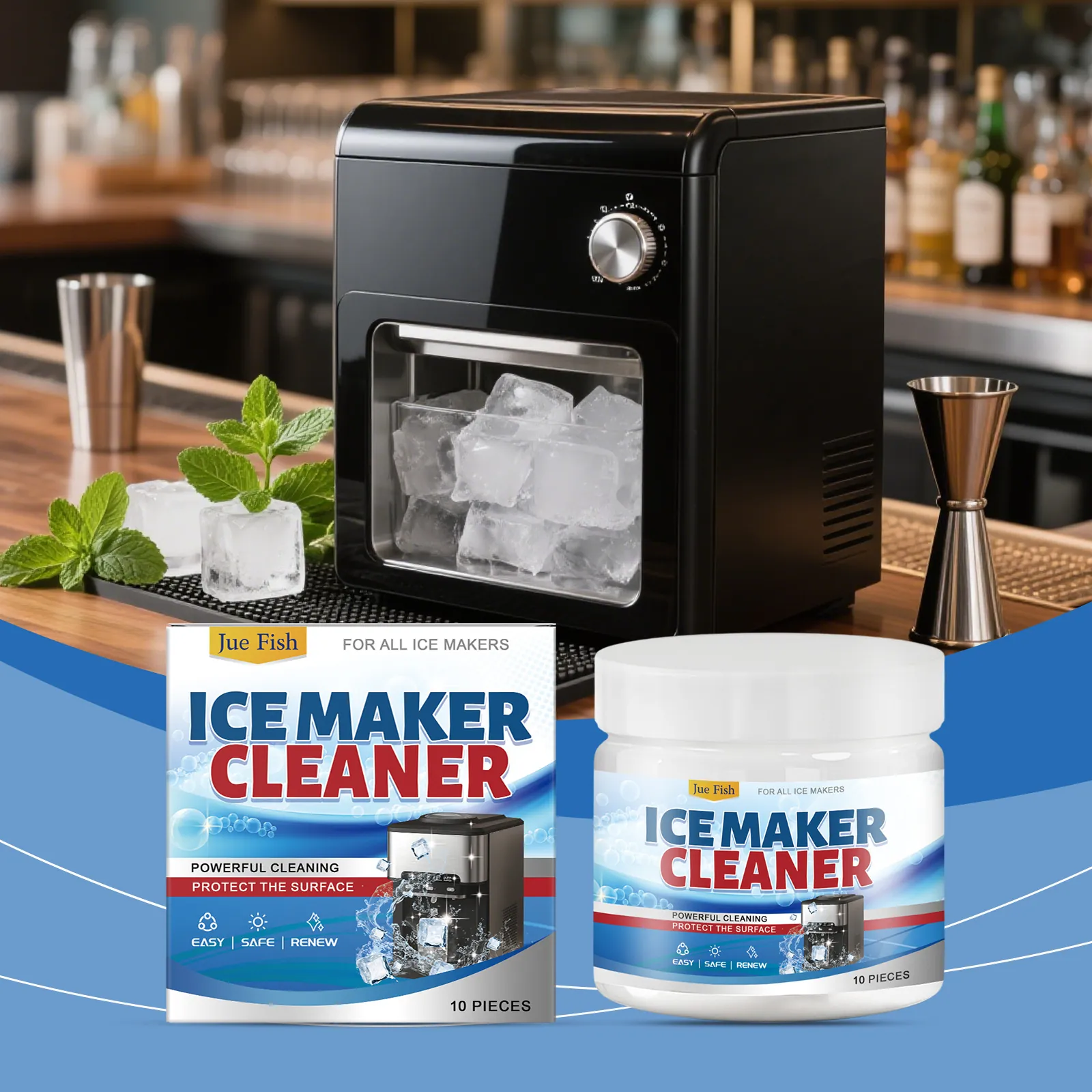 Jue Fish Ice Maker Cleaner Tablets Deep Descaling And Deodorizing For All Household Ice Machines Home Cleaning Ten Pieces