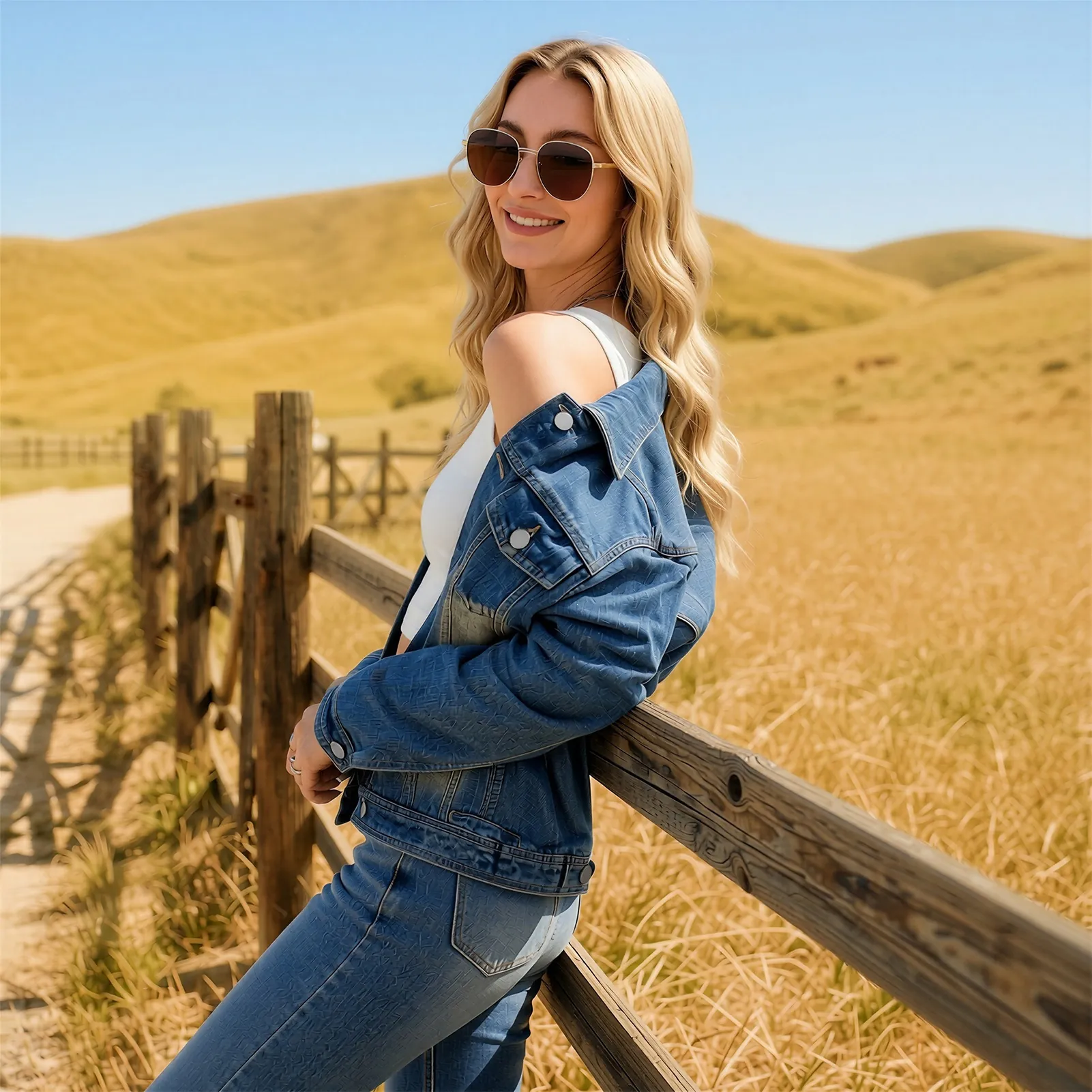 Women Patchwork Distressed Denim Jacket Turn Down Collar Metal Buttons Loose Drop Shoulder Long Sleeve Top Streetwear Outerwear