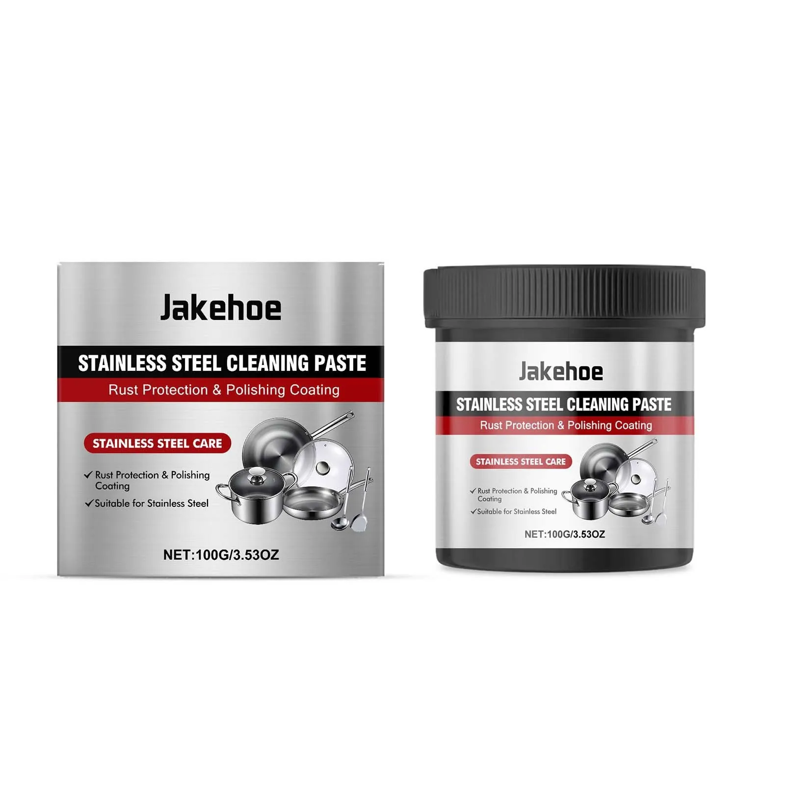 JAKEHOE Stainless Steel Cleaning Paste Rust Remover Polishing Cream For Kitchen Pot Cookware Sink Multi-Surface Household Cleaner
