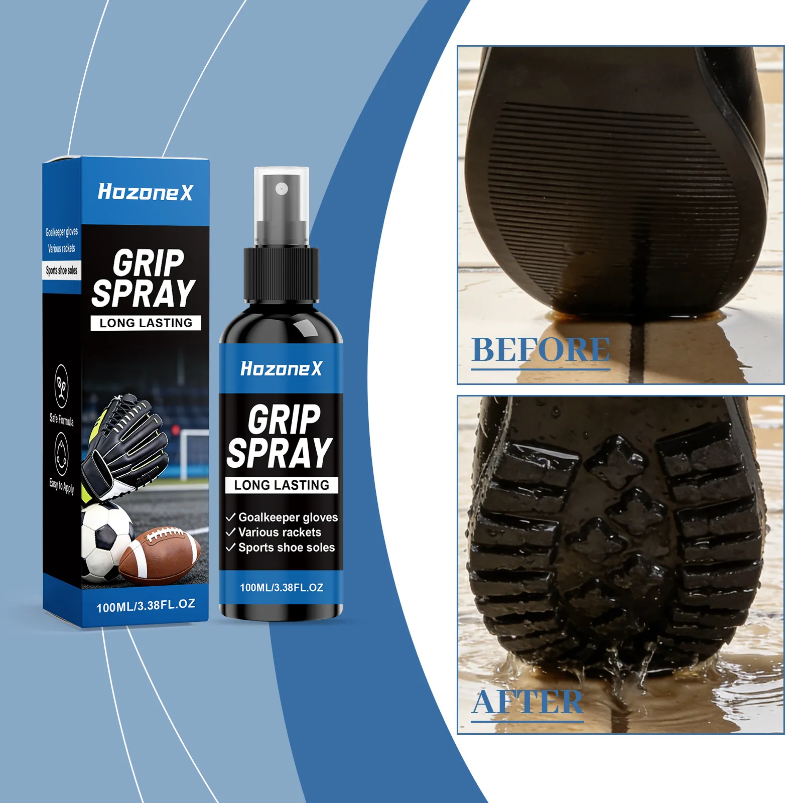 HozoneX Spray Antiscivolo Sportivo per Guanti da Portiere Racchette da Tennis Scarpe da Basket Formula a Rapida Asciugatura