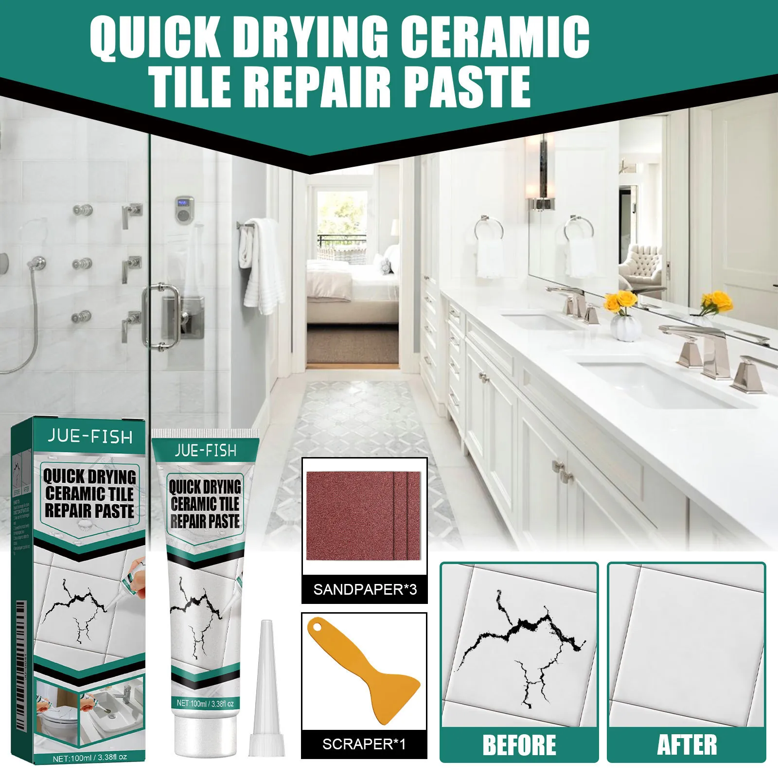 Professional Tile Repair Paste Kit For Ceramic Marble Bathtub Cracks Gaps Waterproof Quick Dry Home Furniture Restoration
