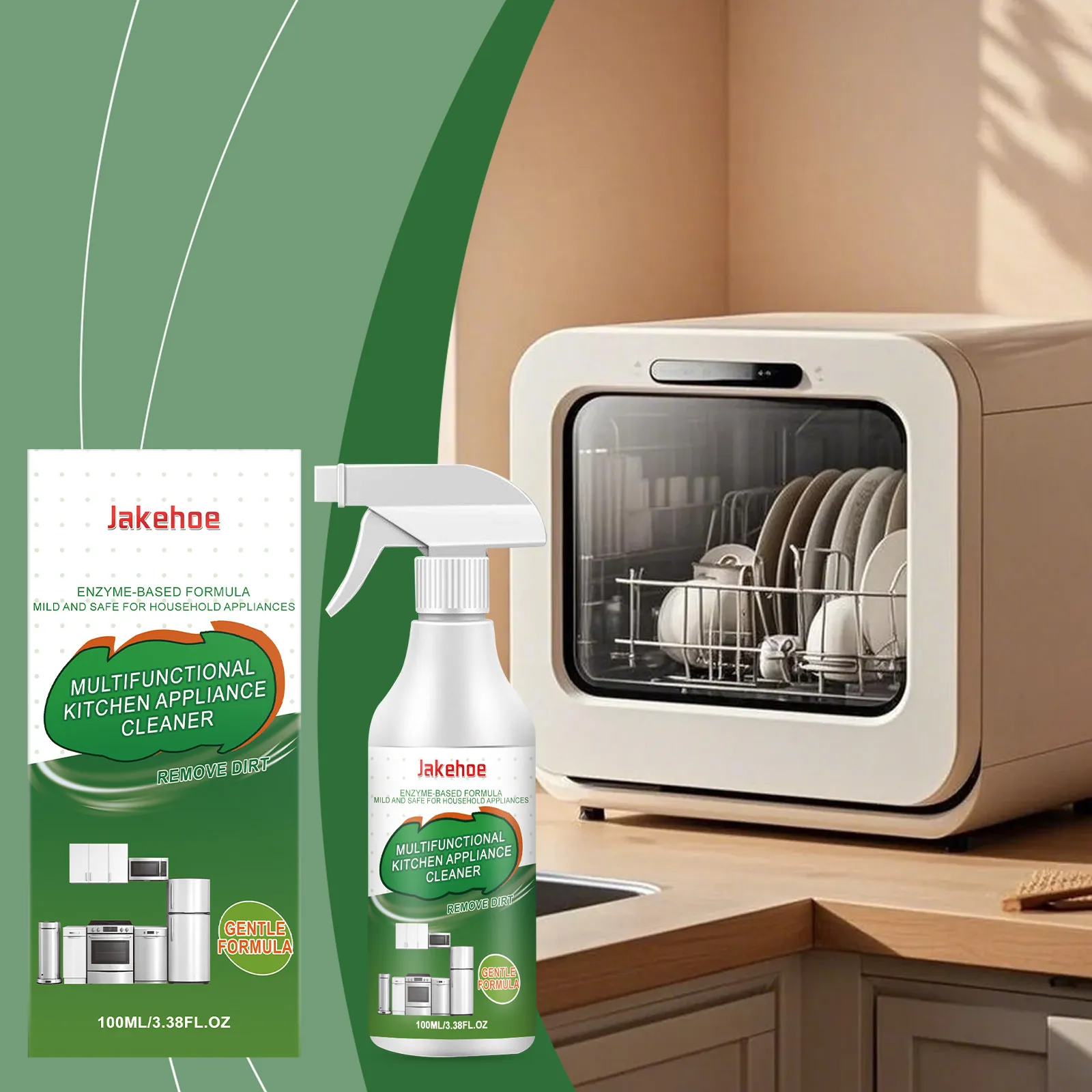 JAKEHOE Kitchen Appliance Cleaner Enzyme Formula Mild Degreaser Spray for Microwave Oven Refrigerator Cleaning 100ml