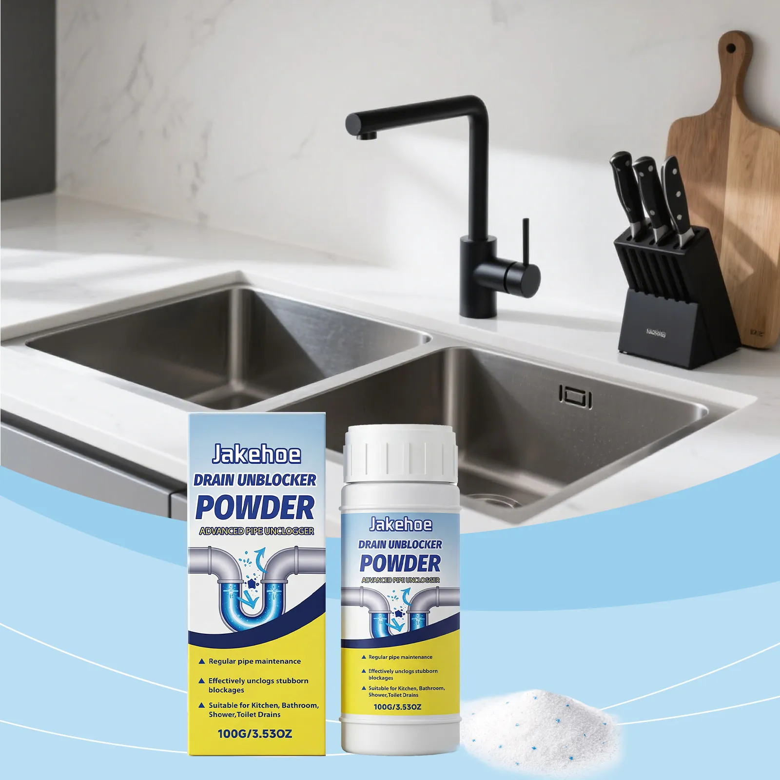 Polvo Desatascador de Desagües Doméstico Eliminador de Obstrucciones Fuerte para Limpieza de Tuberías Cocina Baño