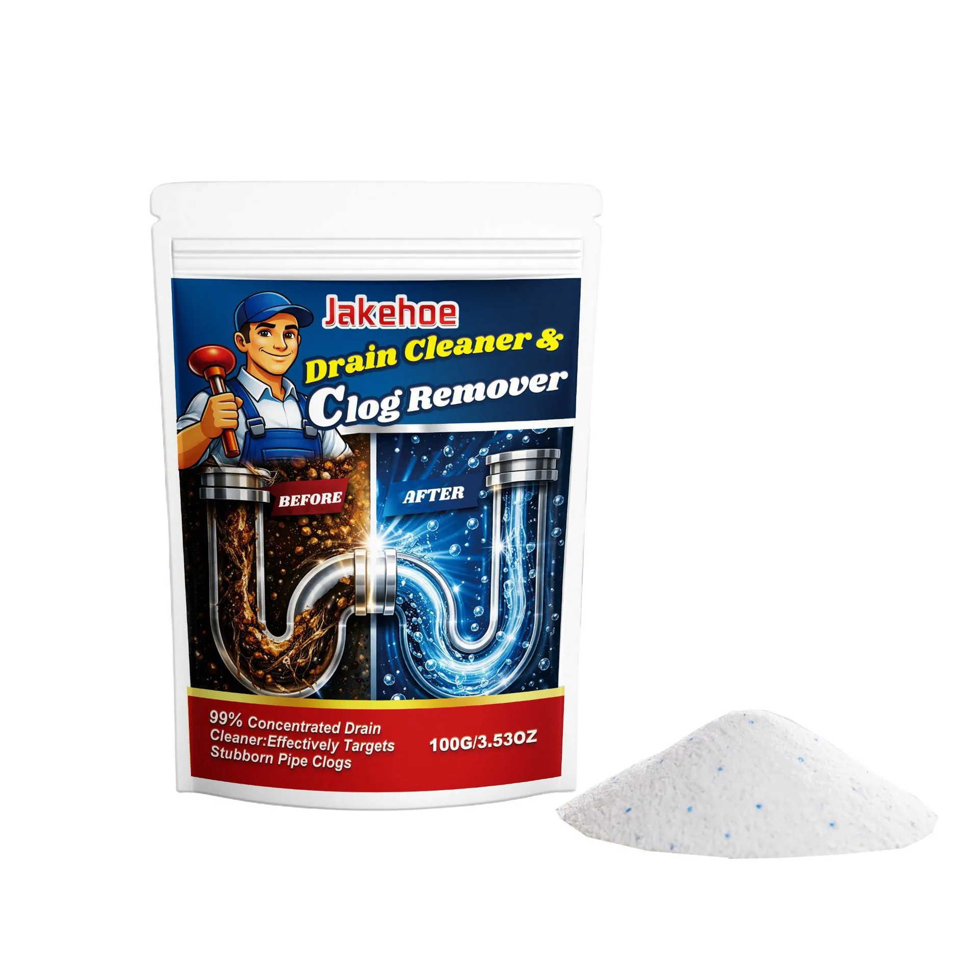 JAKEHOE Powerful Drain Cleaner Powder Pipe Dredging Agent for Kitchen Sink Bathroom Sewer Clog Remover Odor Eliminator Concentrated Formula
