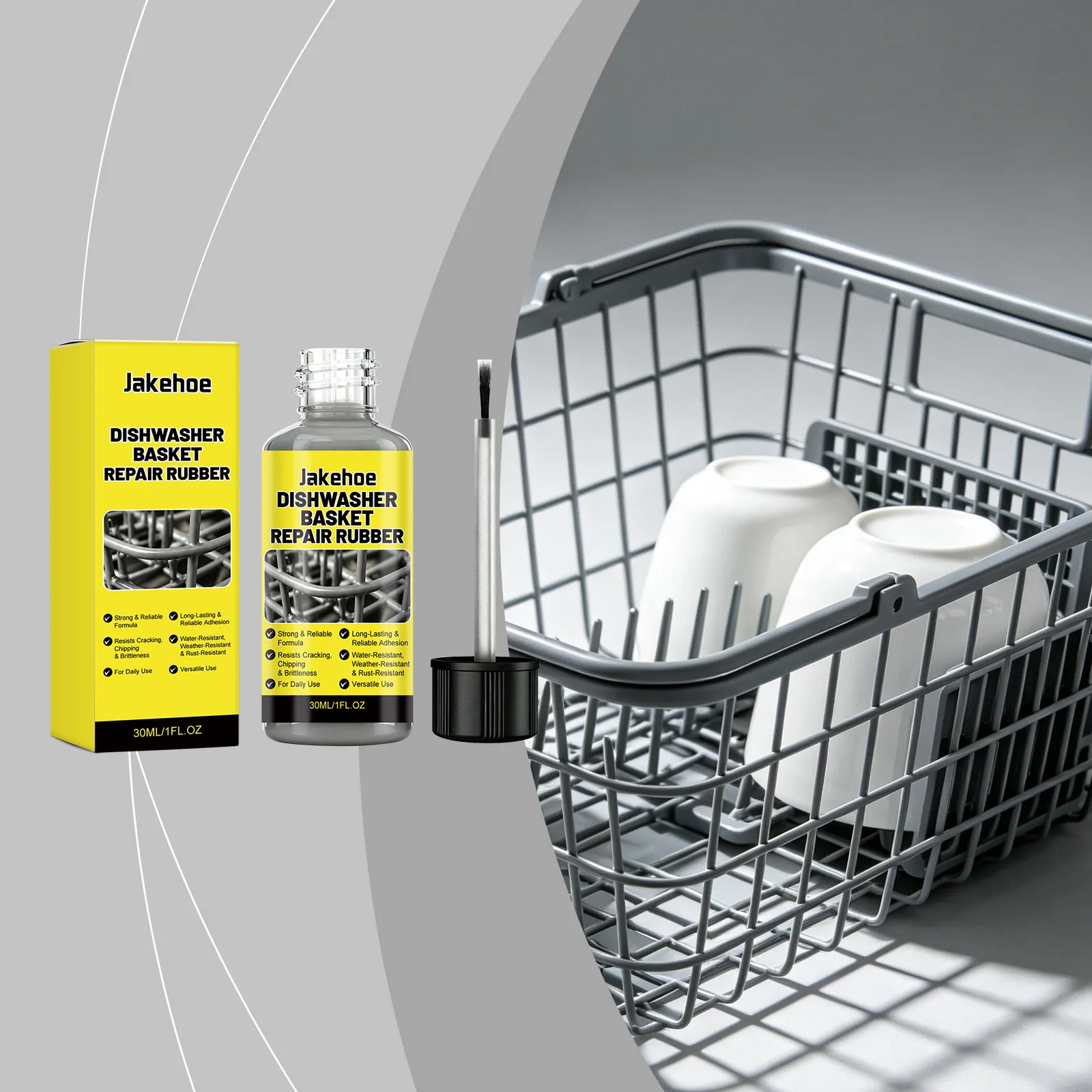 JAKEHOE Dishwasher Rack Repair Glue Grey Rubber Coating Anti-Rust Waterproof Sealant Adhesive For Metal Plastic Baskets