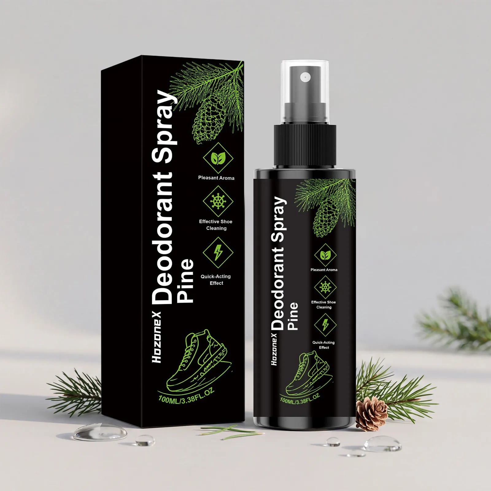 HozoneX Schuh Deodorant Spray Kiefernduft Geruchsentferner Schnelle Wirkung Milde Formel für Alle Schuhreinigungs Deodorizer