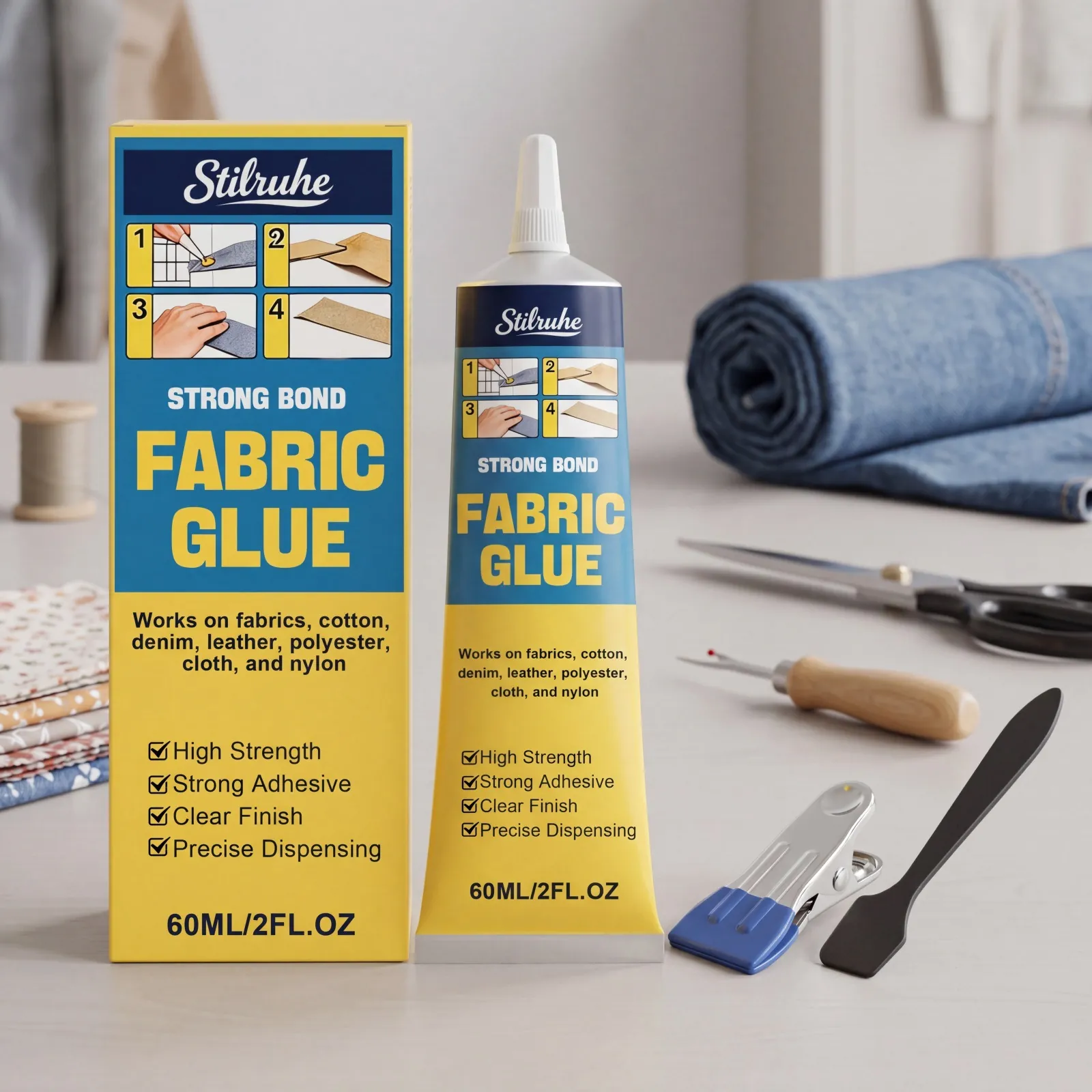 Stilruhe 60ml Waterdichte Textiellijm Transparante Afwerking Wasbaar Kleding Reparatie Lijm Voor Denim Leer Polyester Katoen DIY