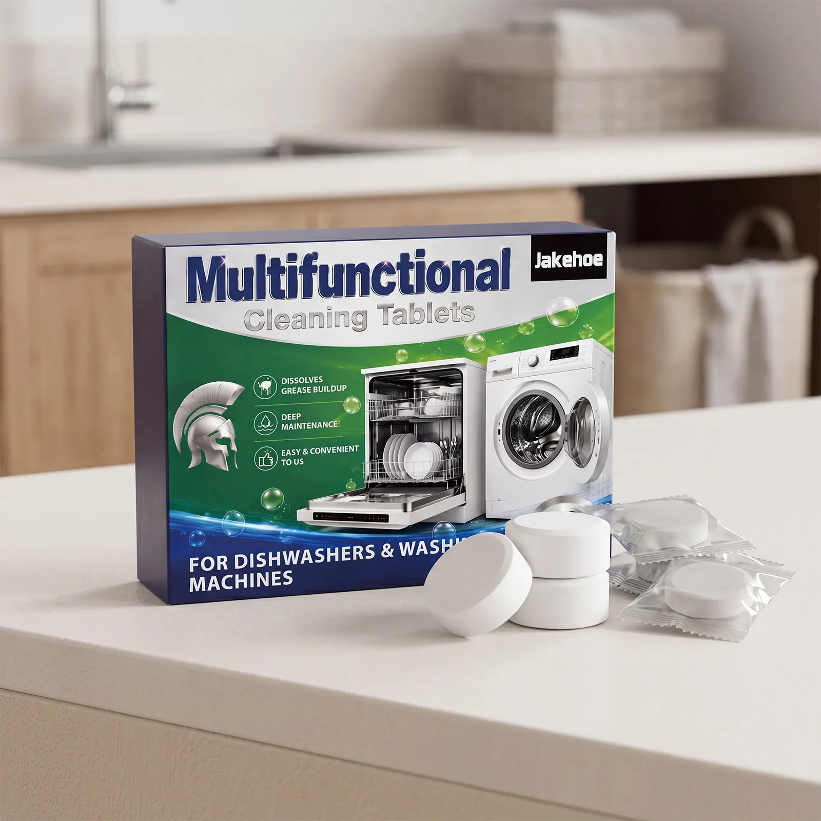 Multi-Functional Cleaning Tablets For Washing Machine And Dishwasher Grease Dissolving Descaling Maintenance Tablets 12 Pieces