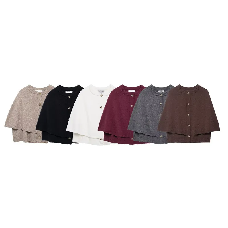 Damen Kurzstrick-Bolero-Pullover Herbst Casual Rundhals Knopfstrickjacke Polyester Einfarbig Distressed Strickwaren Top