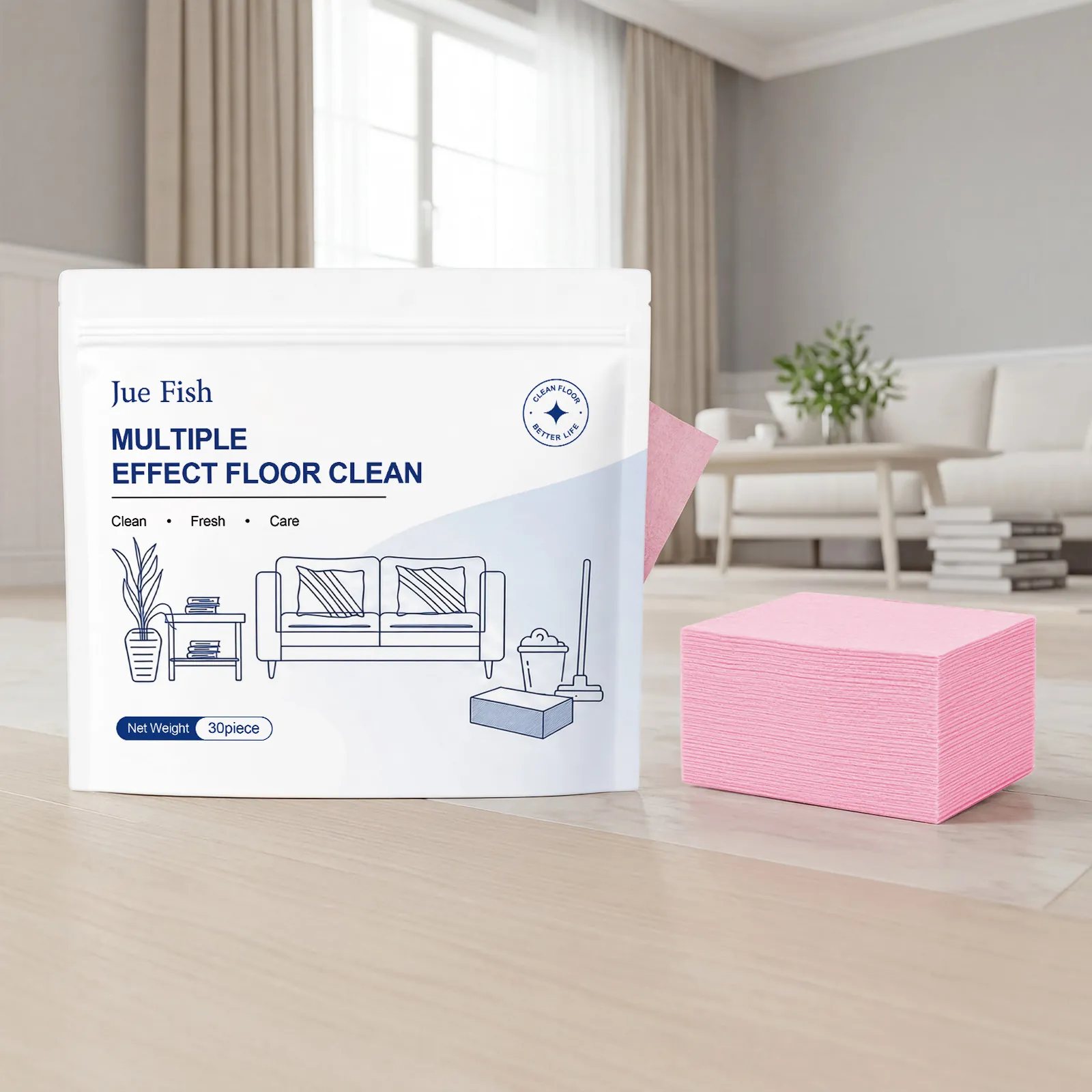 Jue Fish Meervoudig Effect Vloerreinigingsvellen Dertig Stuks Multi Oppervlak Vloerreiniger Tabletten Voor Hout Tegels Marmer Diepe Reiniging Verzorging Verse Geur Huis